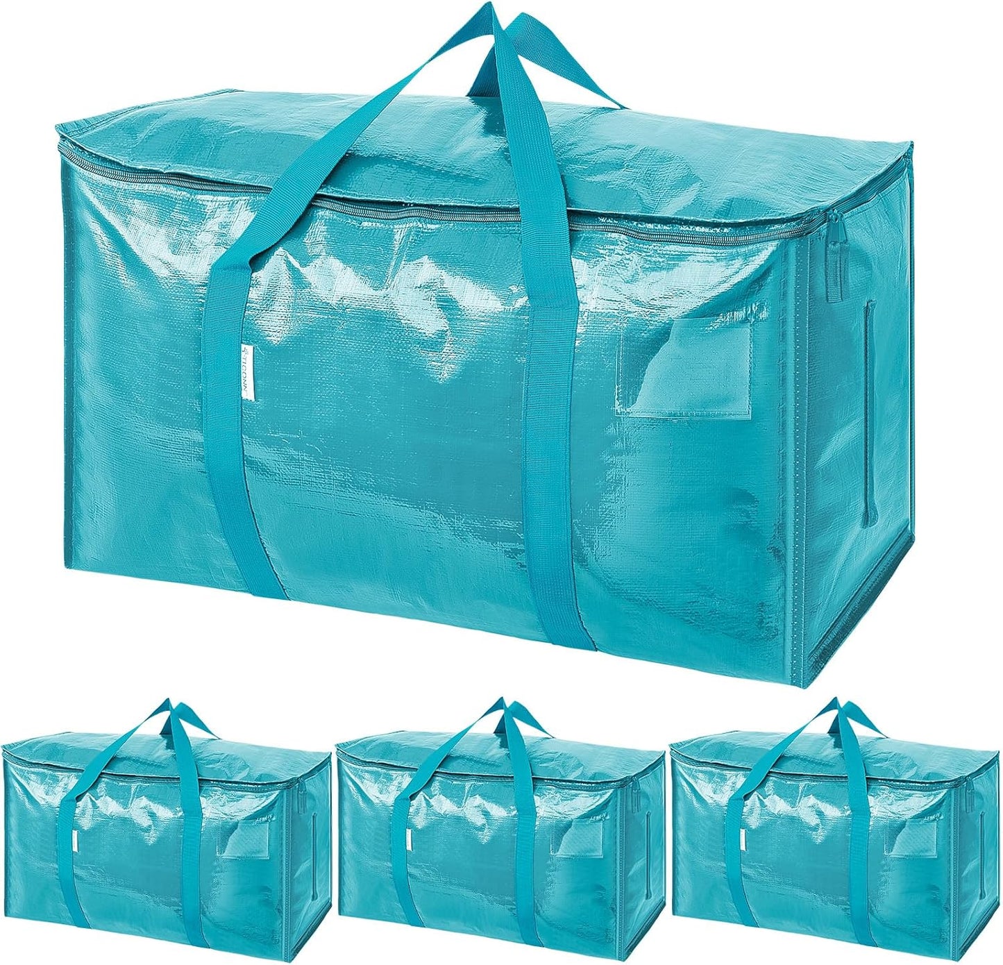 TICONN 4 Pack Extra Large Moving Bags with Zippers & Carrying Handles, Heavy-Duty Storage Tote Moving Boxes for Space Saving (4 Pack, Aqua)