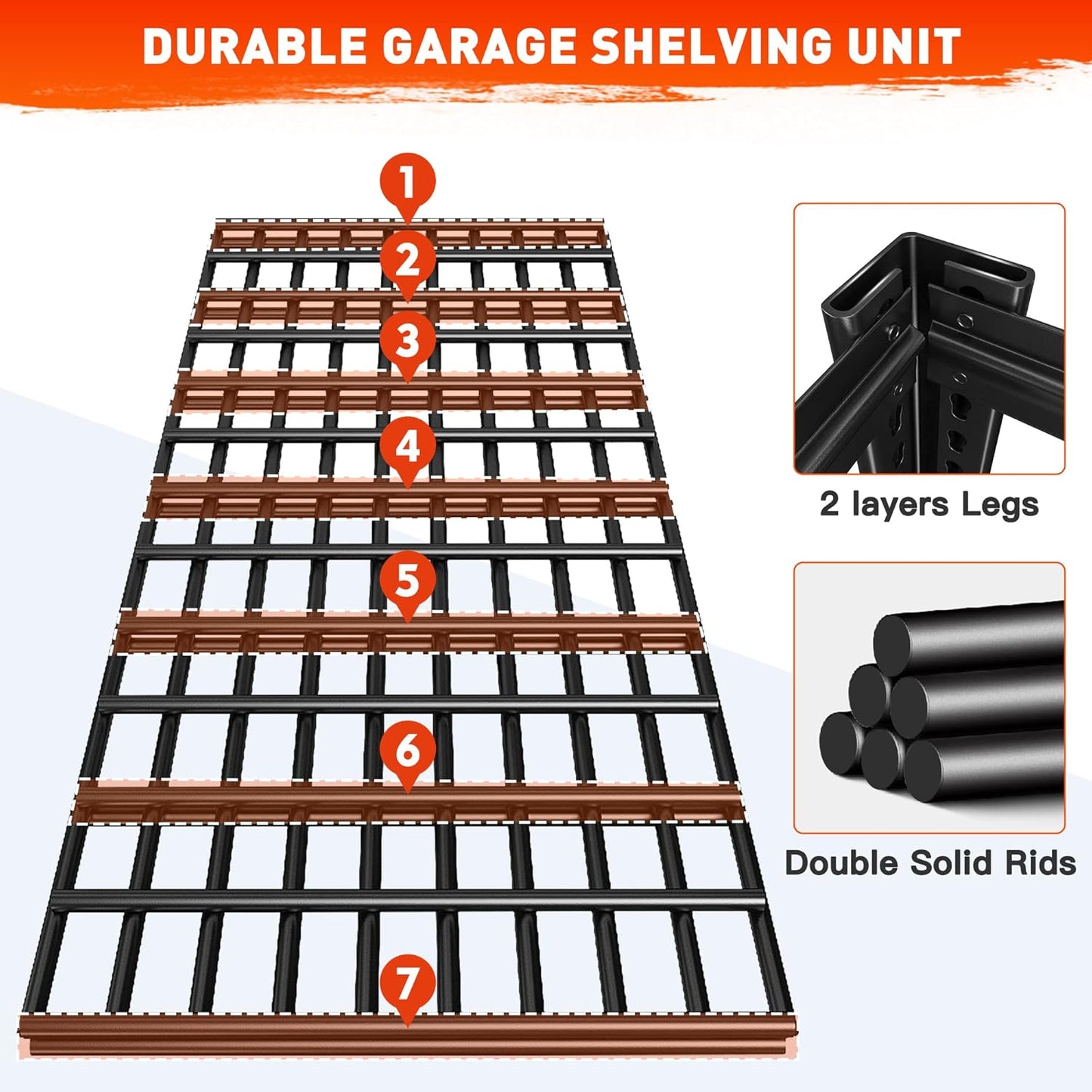 REIBII 48.2''W Garage Shelving Heavy Duty Metal Shelving 3000LBS Storage Shelves Adjustable Metal Shelves Industrial 5 Tier Garage Shelf for Basement Pantry Warehouse Supermarket, 2 Pack