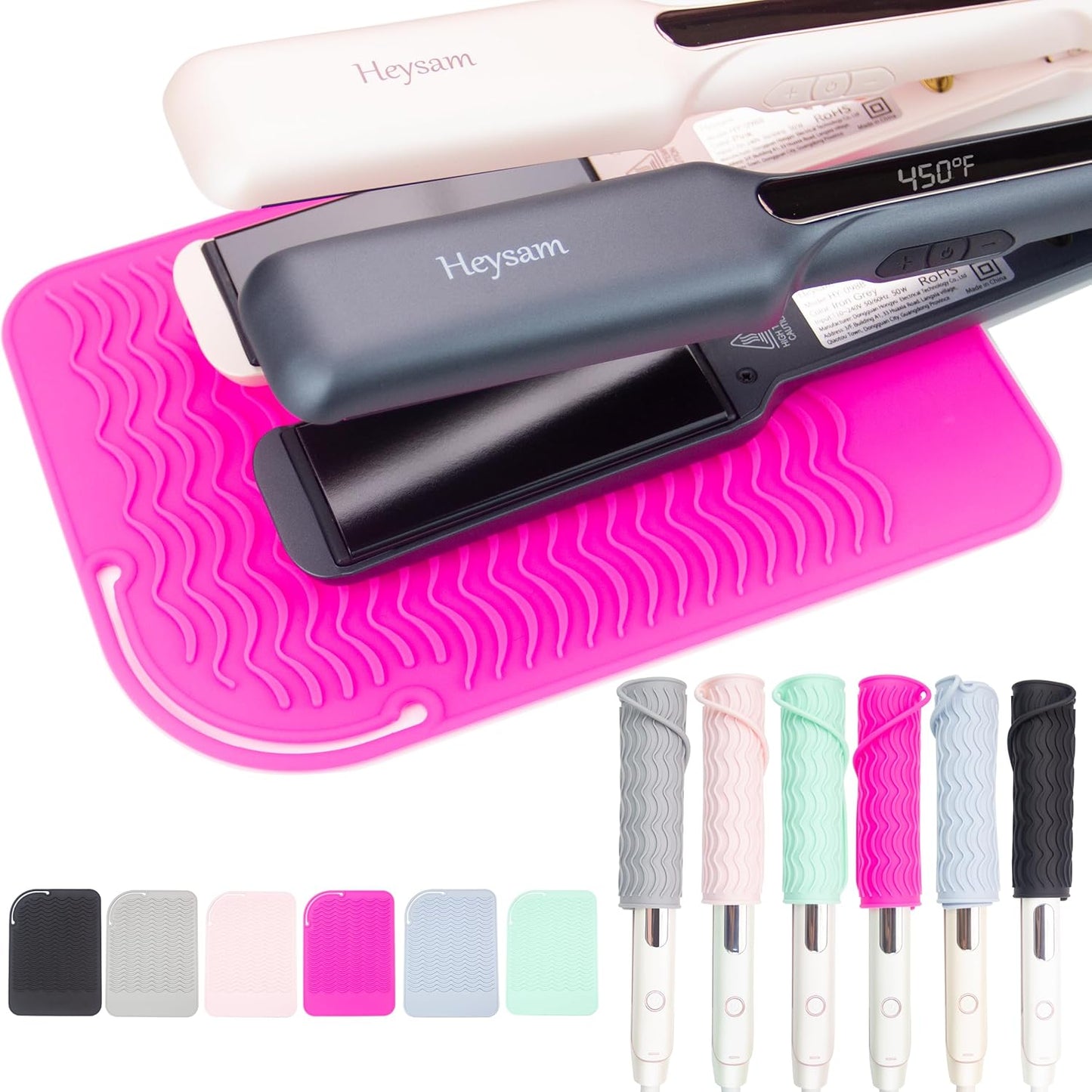 Heysam Pro Flat Iron Hair Straightener Travel Case Heat Mat for Curling Iron, Heat Resistant Silicone Mat for Hot Hair Styling Tools, 9.0 x 6.5 inches, 450°F Protection, Multiple Colors