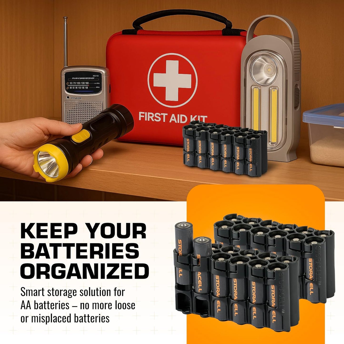 Storacell AA-12 Battery Storage Caddy and Dispenser (Pack of 2), Black, Holds 12 AA Batteries (Not Included), Durable & Compact Design, The Original Battery Caddy, Made in The USA