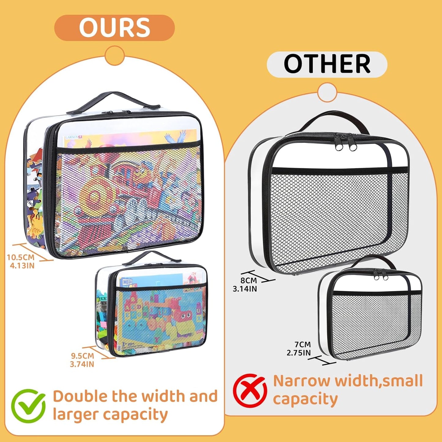 6 Pack Toy Storage Bags, Reusable Clear Board Game Storage, Waterproof PVC Organizer, Toy Storage Organizer Bags with Zipper with Name Tag and Manual Pockets Small Size