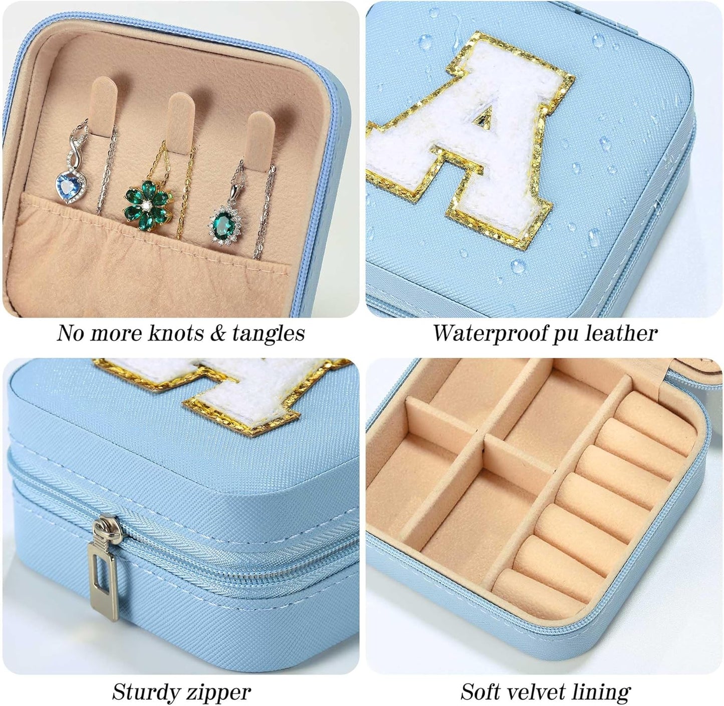 Parima Mom Gifts for Women, Travel Jewelry Case for Mother Gifts | Travel Gifts for Mother Mom from Daughters | Travel Essentials Small Jewelry Box | Jewelry Travel Organizer - Letter T, Sky Blue