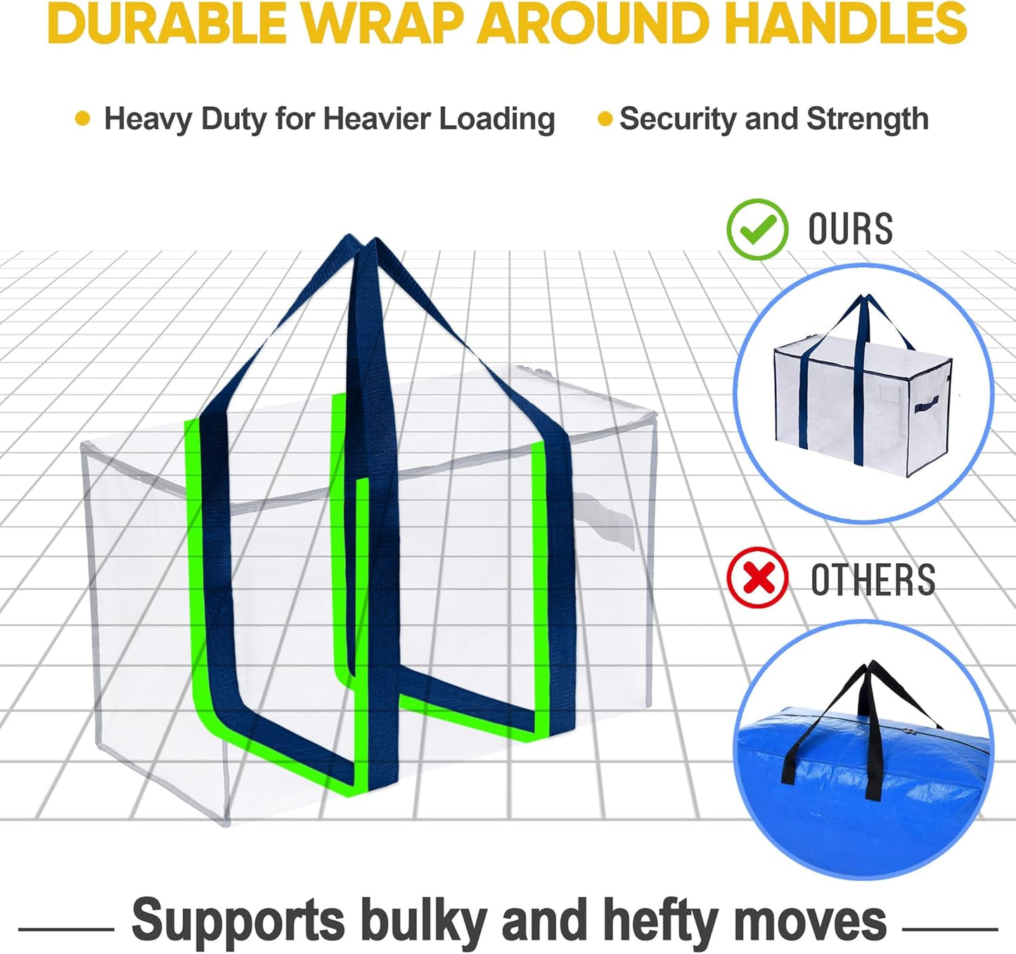 VENO 6 Pack Moving Bags and Large Christmas Storage Bins with lids. Alternative to Moving Boxes, Packing Supplies for College. Extra Large Heavy Duty Totes for Packaging (Clear, 6 Pack)
