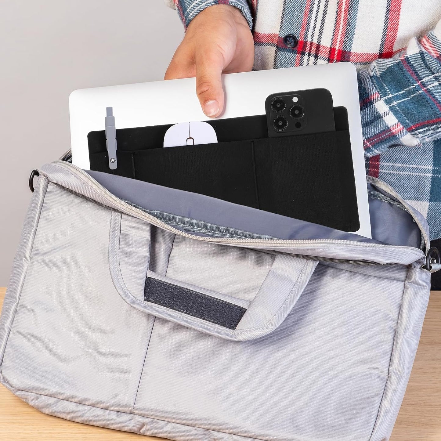 3-Pocket Organizer Mouse Holder for Laptop External Hard Drive SSD Holder Sleeve Computer Accessories Stick on Pouch Organizer Adhesive Pocket Storage Sleeve for Mouse HDD SSD Cables