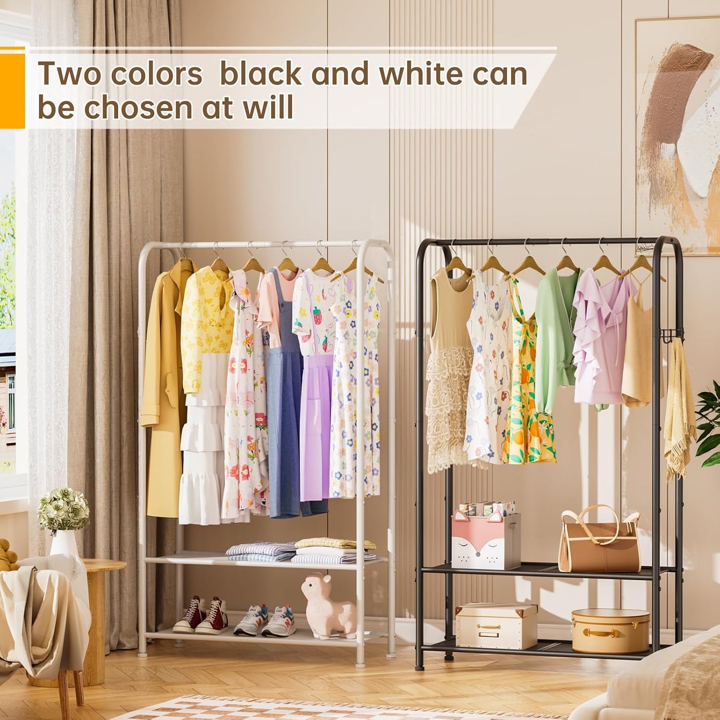 Clothes Garment Coat Rack Drying Clothing Racks Metal Freestanding for Hanging Clothes Portable Closet for Laundry Bedroom White