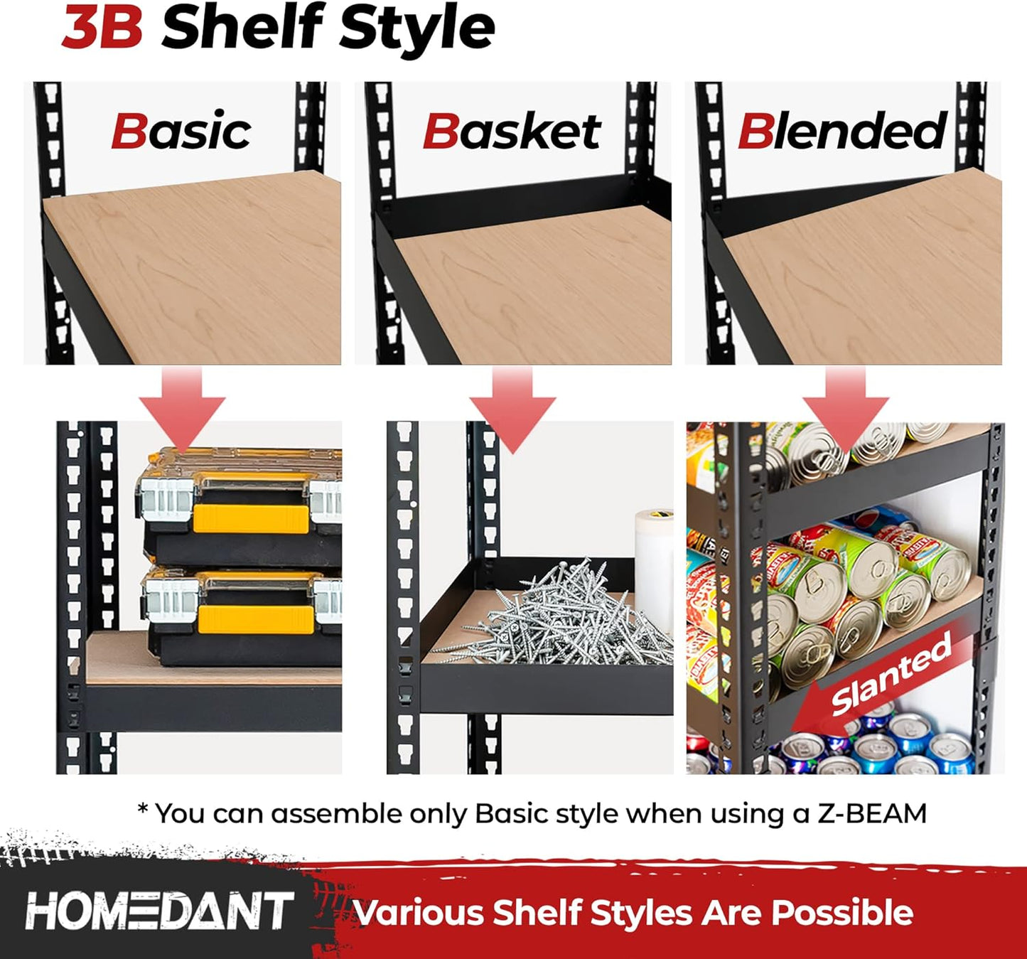 HOMEDANT 5 Tier Storage Shelves Adjustable Laminated Boltless Garage Metal Shelving Unit Heavy Duty Utility Rack Shelf Warehouse Pantry Closet Kitchen (10, (L) 48.1" W, Black)