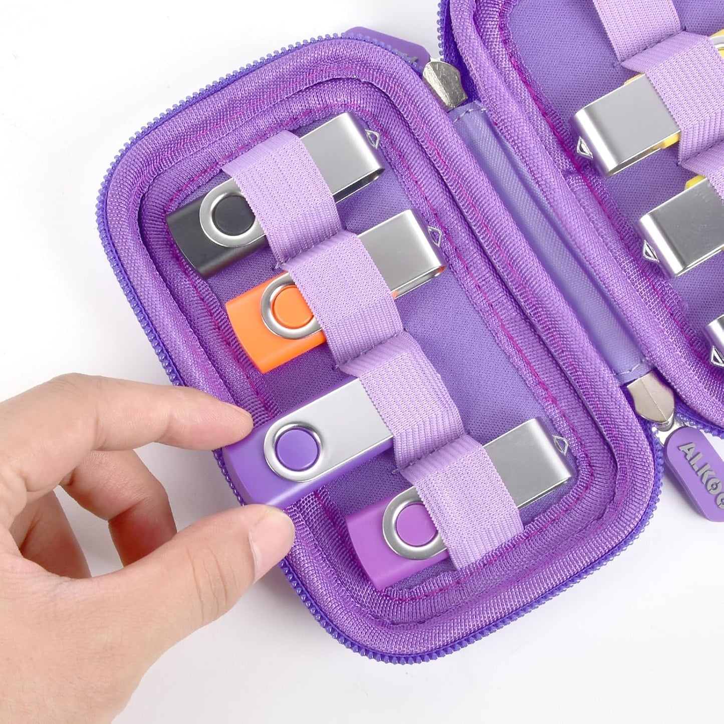 USB Flash Drive Case, SD Card Holder Compatible with Thumb Drive, Memory Cards, SDXC SDHC Storage Bag, Electronic Accessories Organizer for SanDisk for Samsung for Inland (Purple)
