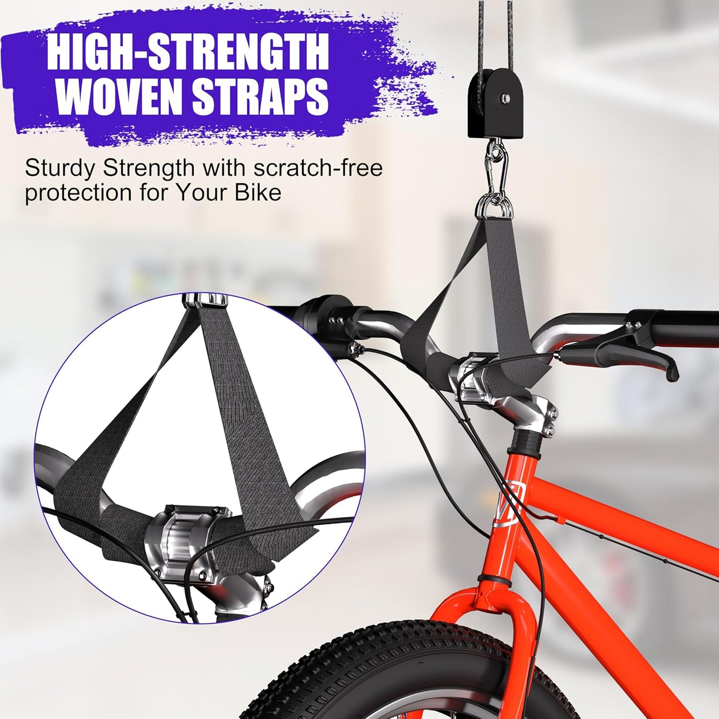 2 Pack Bike Hoist, Heavy Duty Ebike Lift Pulley System for Garage Ceiling Overhead Storage for Bicycle, Ladders, Snowboard, Holds Up to 85 lbs Capacity, Fit 10-16 Foot High Ceilings