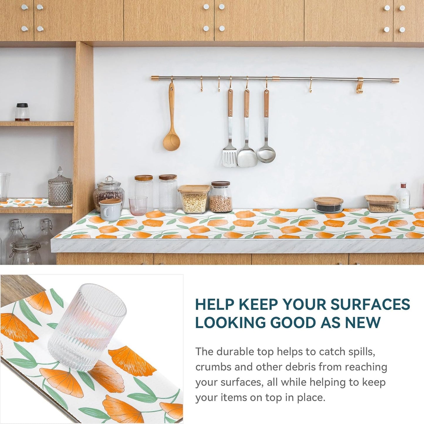 18" W x 96" L Floral Drawer and Shelf Liner for Cabinets, Non-Adhesive Strong Grip Non-Slip Flower Shelf Cabinet Kitchen Shelf Liners for Kitchen Cabinets