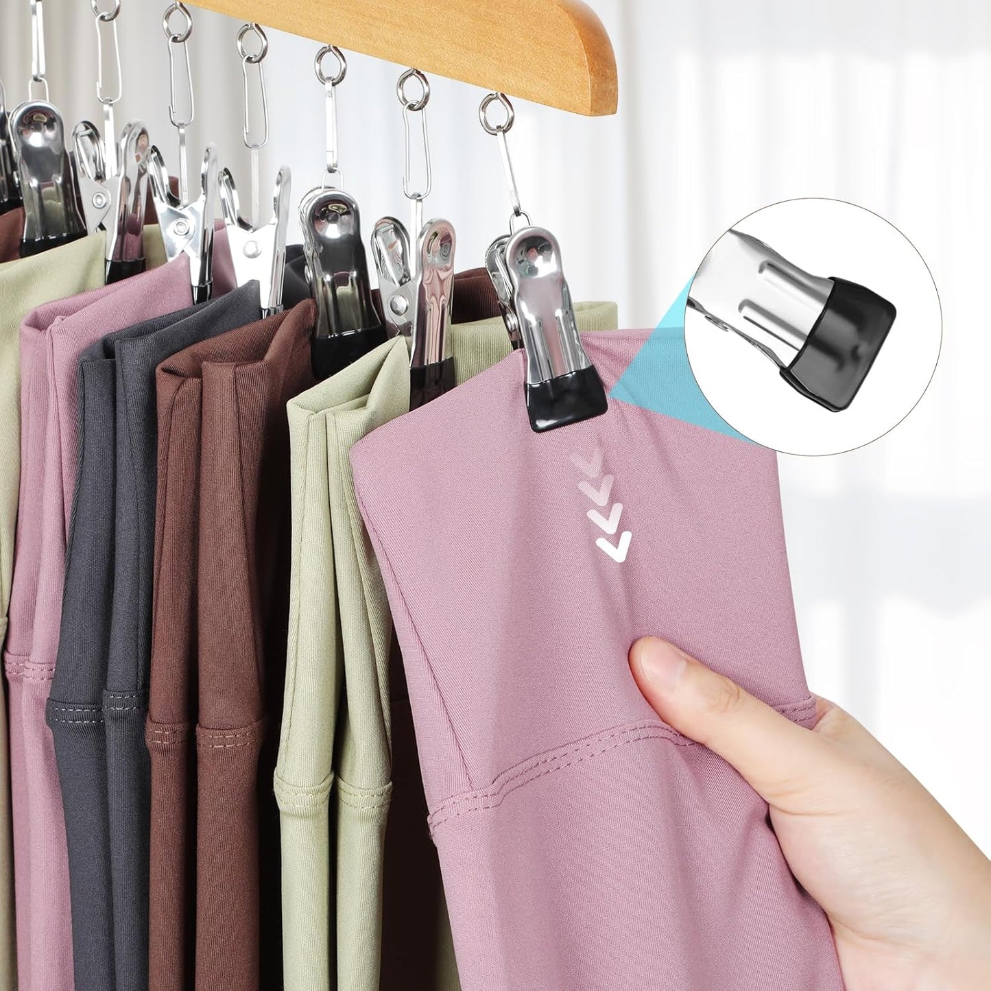 TOPIA HANGER 2 Pack Bra Hanger with 2 Pack Leggings Organizer, 2-in-1 Space Saving Hangers Neatly Store Max 40 Bras and 20 Leggings, Pants Jeans Shorts Skirt Tank Top Hanger for Closet Natural CT77N