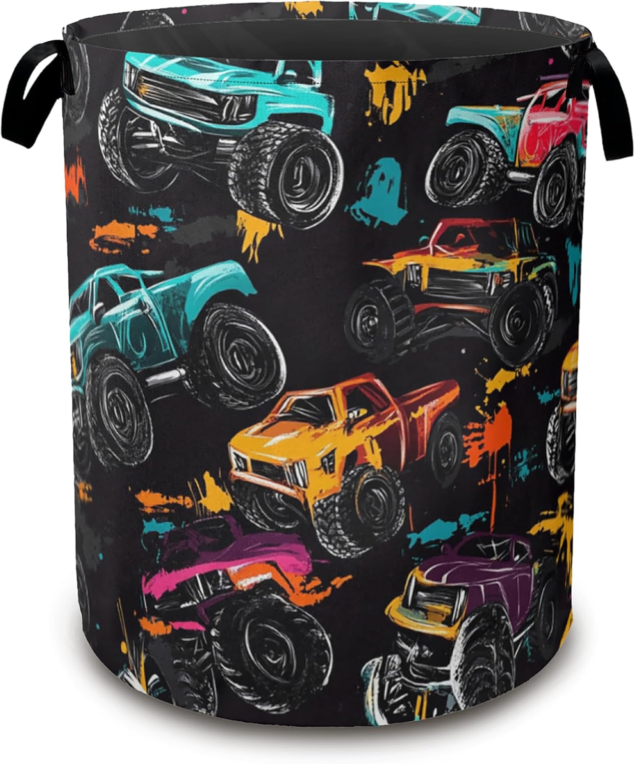 Laundry Hamper,Abstract Truck Laundry Basket,Waterproof Oxford Cloth Storage Basket with Handle for Clothes Books Nursery Home Storage Sundries 16"x20"
