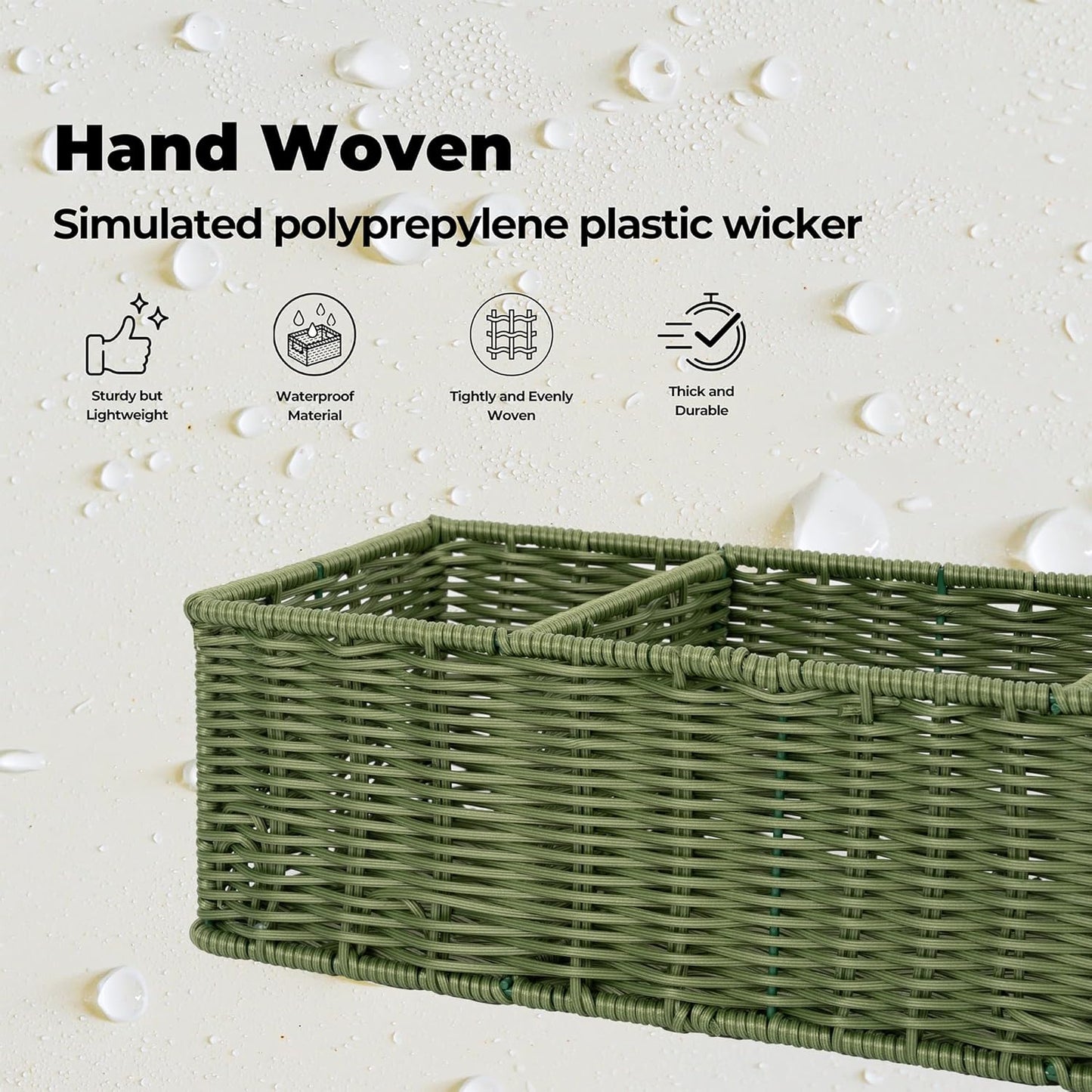 GRANNY SAYS Wicker Toilet Paper Basket Holder for Back of Toilet Baskets, Small Bathroom Basket Organizer and Storage for Tank topper, Olive Green Decor Sink Tank Tray with Dividers, 2 Pack