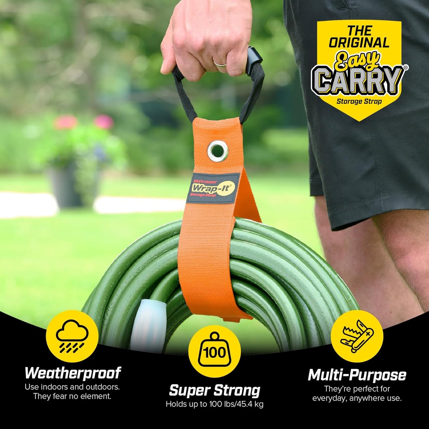 Easy-Carry Wrap-It Storage Straps - 28” (2-Pack) Blaze Orange with Grommet - Heavy Duty Wrap It Storage Straps and Extension Cord Wrap for Water Hose Storage