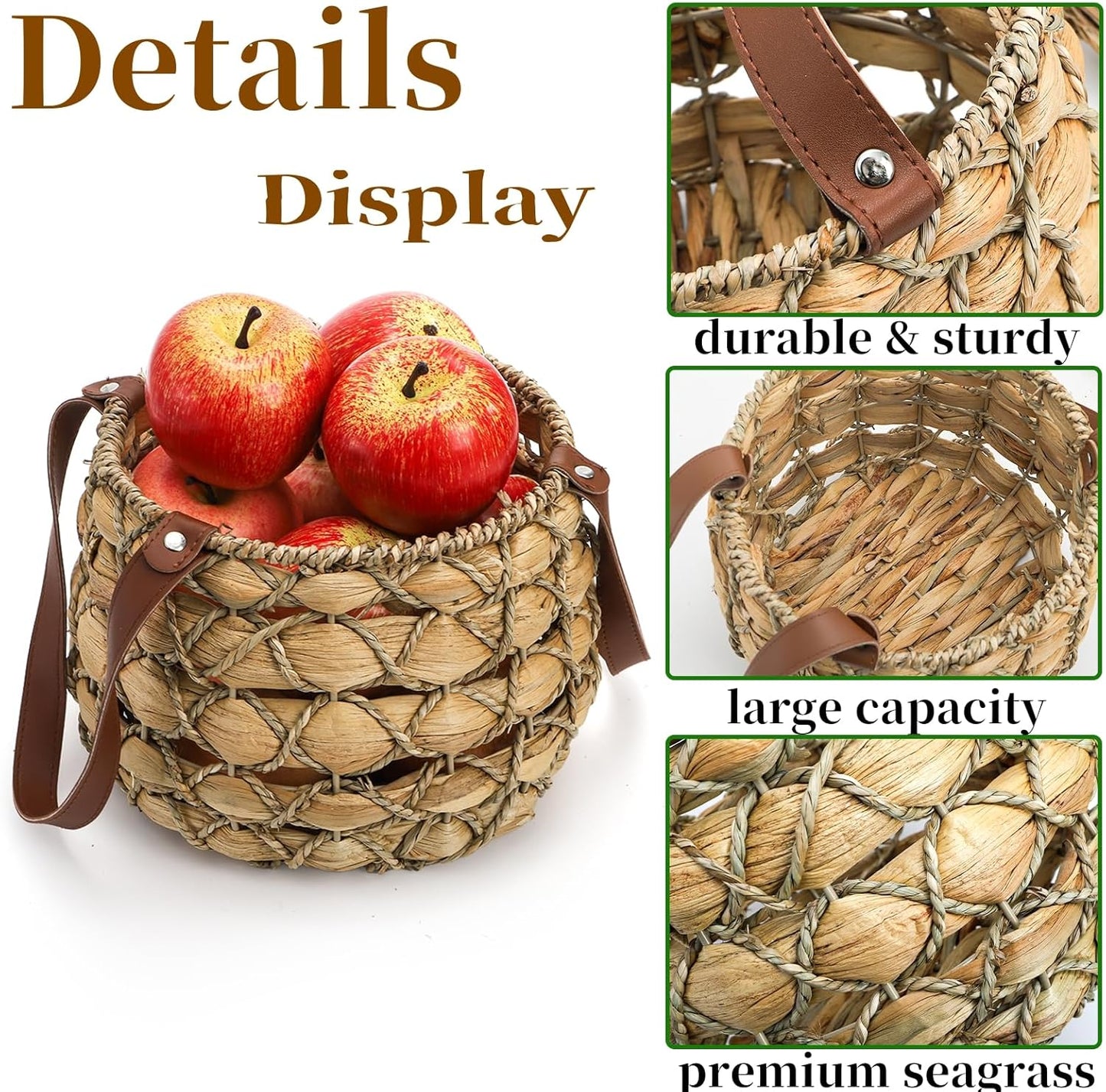 Goaste 2 Sizes Egg Collecting Baskets with Handle, Round Chicken Egg Storage Baskets, Handwoven Wicker Eggs Container for Gathering Fresh Eggs, Vintage Countertop Picnic Basket for Harvest, Kitchen