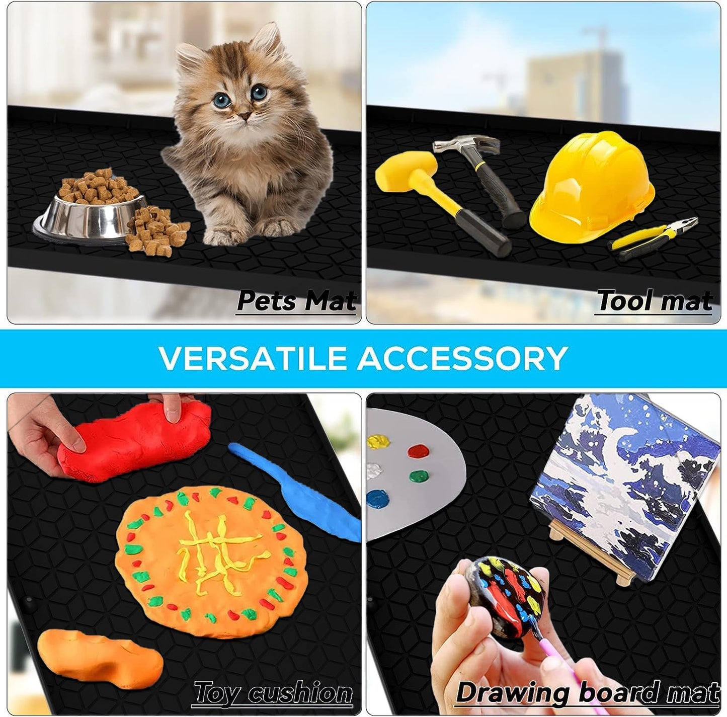 Under Sink Mat, 19"x22" Under Sink Mats for Kitchen, Silicone Waterproof Under Sink Liner, Sink Cabinet Organizer Tray with Drain Hole (Black, 19X22)