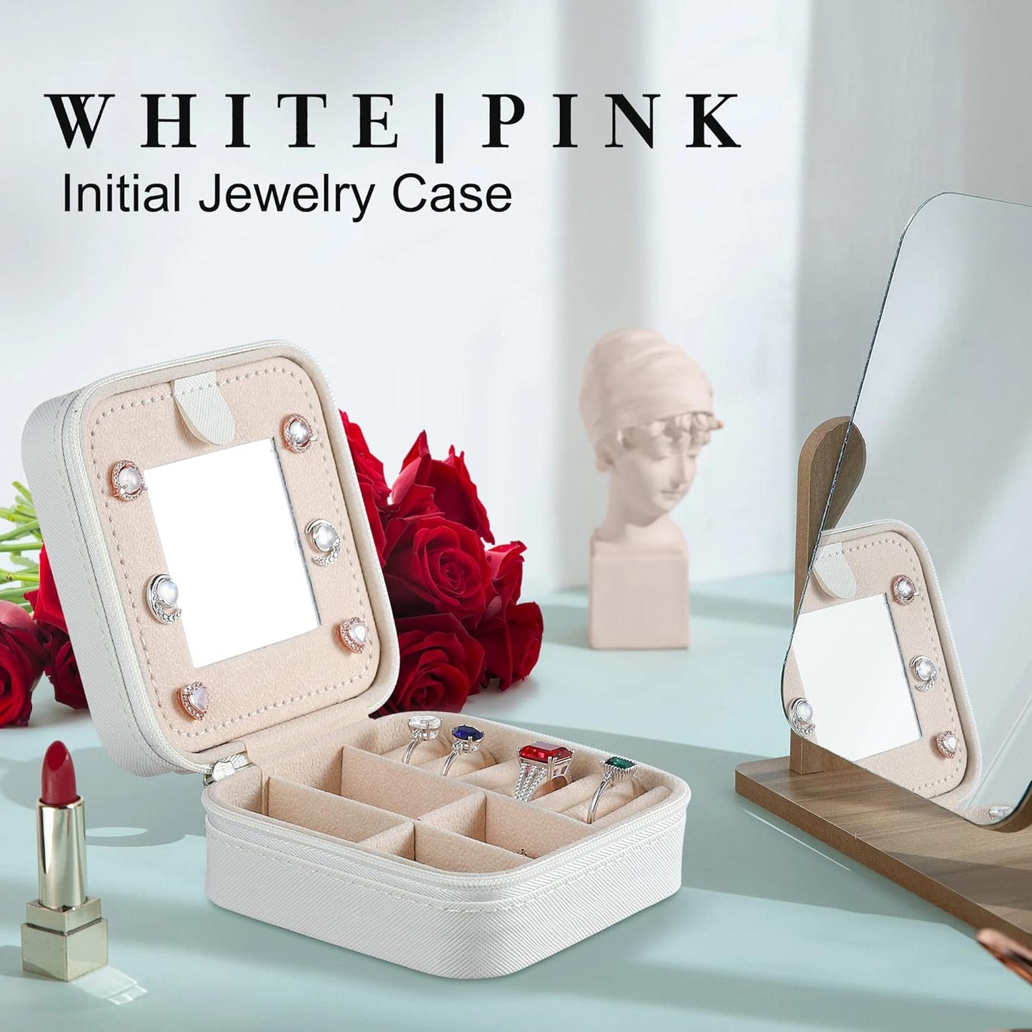 Parima Small Jewelry Box for Girls, Travel Initial Jewelry Boxes for Girls | Small Jewelry Organizer Box | Jewelry Case Organizer - Letter G, White