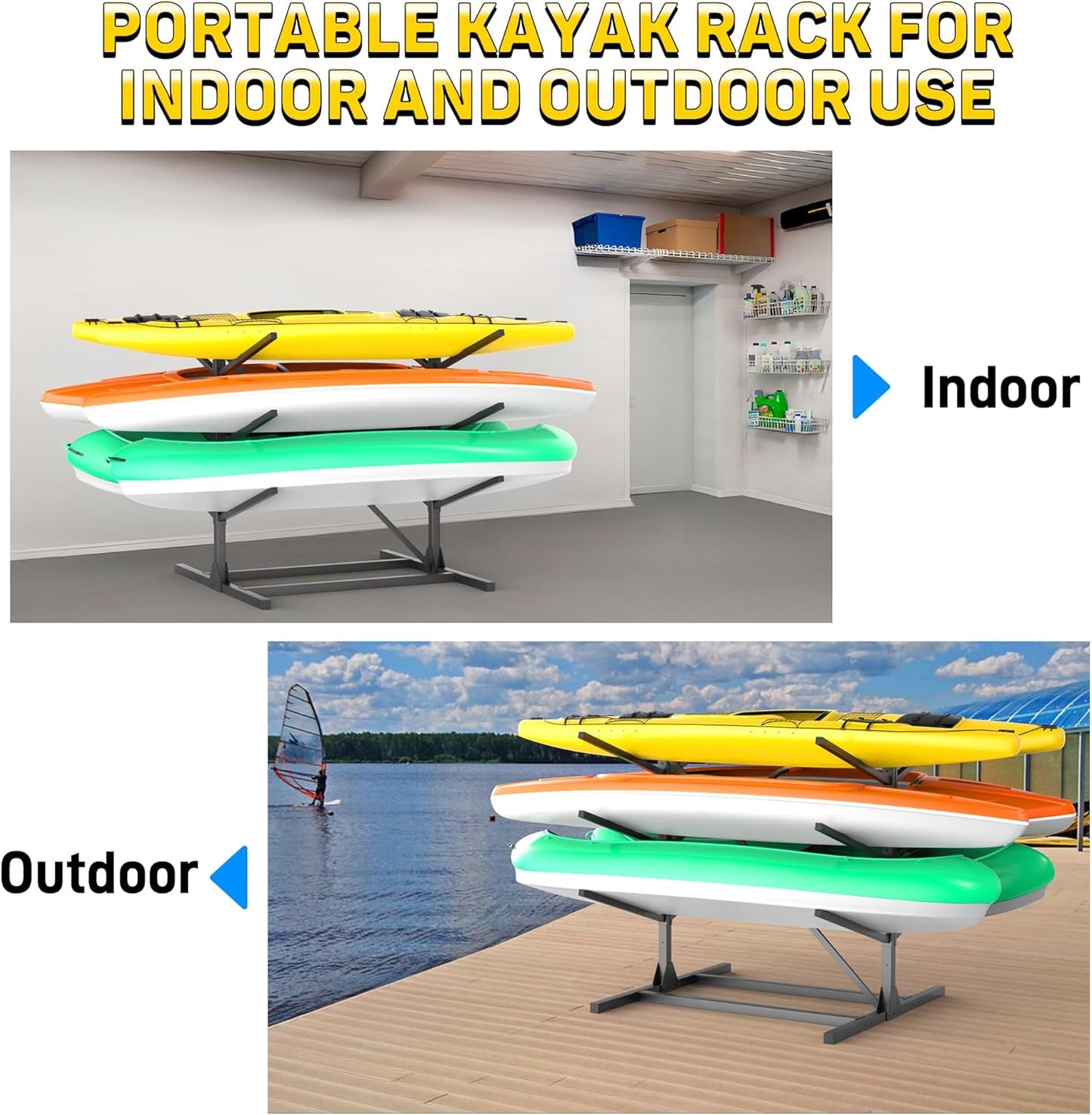 Ultrawall Kayak Storage Rack, Freestanding Kayak Racks For Garage, Adjustable Kayak Stand, Heavy Duty Paddle Board Rack For Kayak, Canoe, Surfboard, 660lbs Capacity, 3 Levels for 6 Kayaks