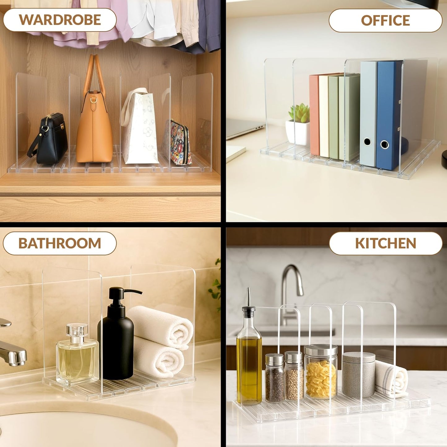 Adjustable Bag & Purse Organizer for Closet | Clear Shelf Dividers for Closet Organization, Vertical Handbag Separator for Sweater, Shirts & Clutches, Perfect for Bedroom, Living Room, Home