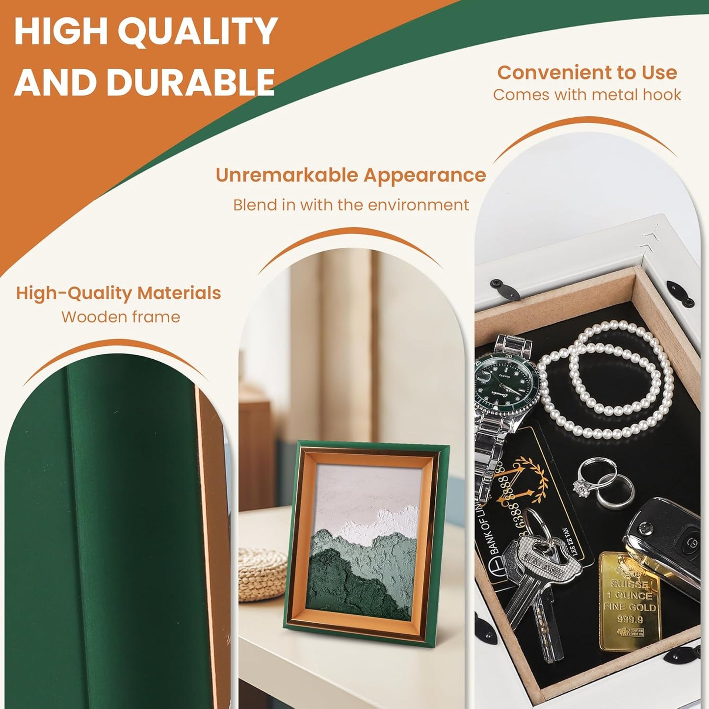 Diversion Safe 7.8"x10" Picture Frame Safe with Secret Compartment for Valuables, Hidden Storage Picture Frame Home Decoration, Wall-Mounted Secret Storage Box for Bedrooms, Living Rooms, and Offices