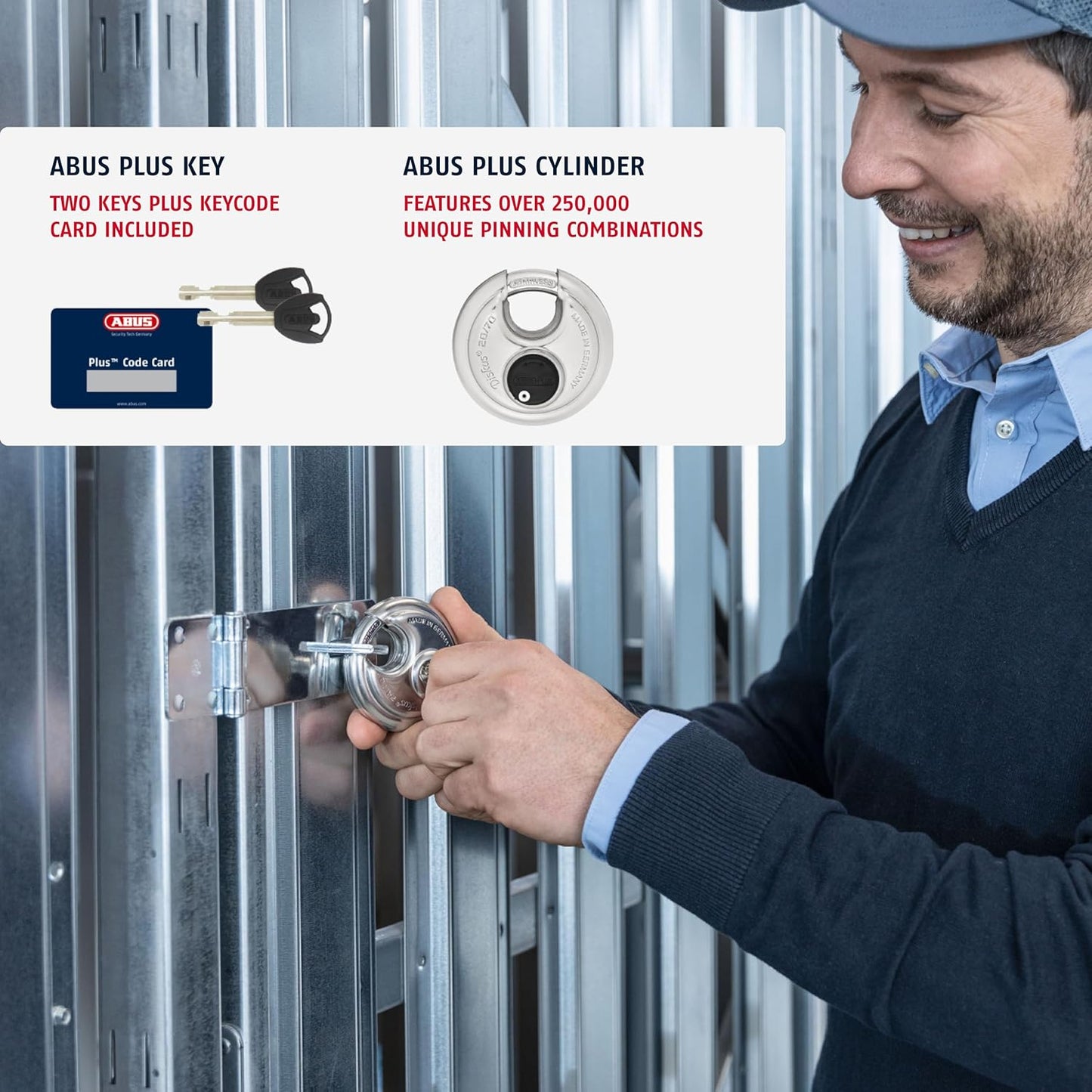 ABUS 20/70 Heavy Duty Diskus Storage Padlock with 2 Keys for Storage, Outdoor, Commercial, 2.75in (70mm) Wide, Keyed Different