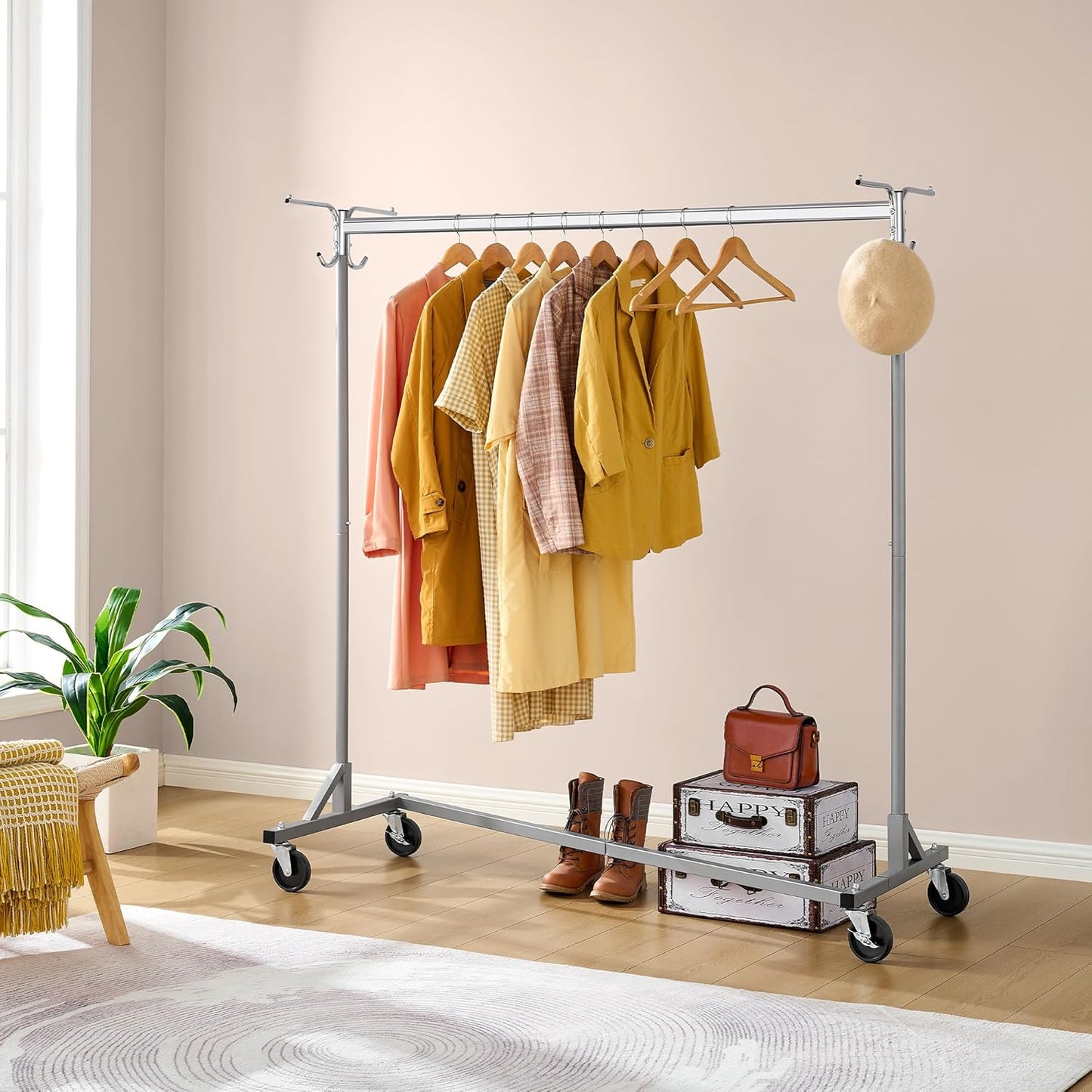 Hoctieon Z Clothes Rack with Cover, Metal Heavy Duty Clothing Rack, Rolling Garment Rack with Wheels, with Dustproof Cover Waterproof Protector, with 2 Durable Zippers, for Hanging Clothes, Grey