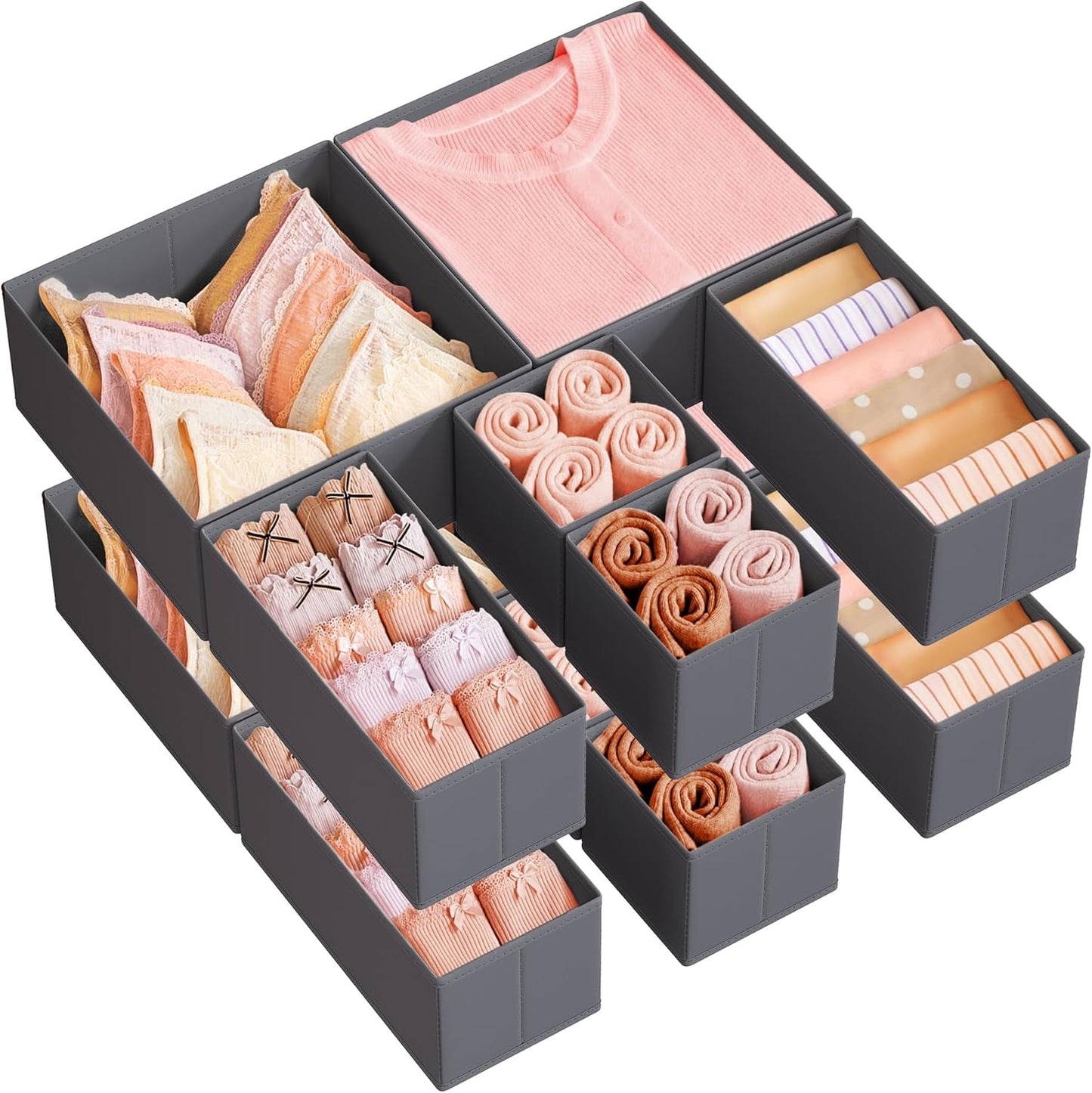 SONGMICS Drawer Organizer, Dresser Drawer Organizers, Set of 12, Foldable Fabric Storage Bins for Socks, Underwear, Bras, Ties, Scarves, Slate Gray URDZ006G03