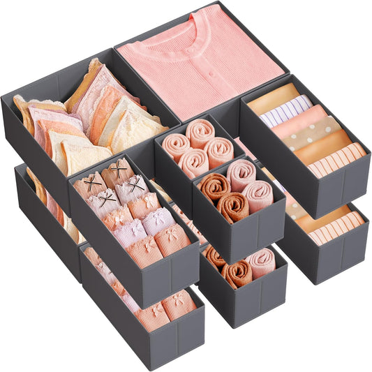 SONGMICS Drawer Organizer, Dresser Drawer Organizers, Set of 12, Foldable Fabric Storage Bins for Socks, Underwear, Bras, Ties, Scarves, Slate Gray URDZ006G03