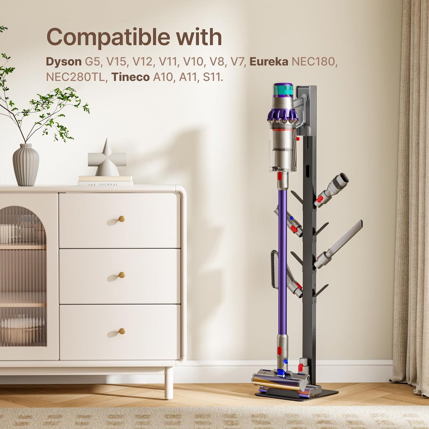 Vacuum Stand for Dyson Gen5 V15 V12 V11 V10 V8 V7 V6, Tineco S11 A10 A11, Eureka NEC180 280TL, Cordless Vacuum Cleaner Holder with 8 Storage Hooks, Accessories & Attachments Organizer, Black