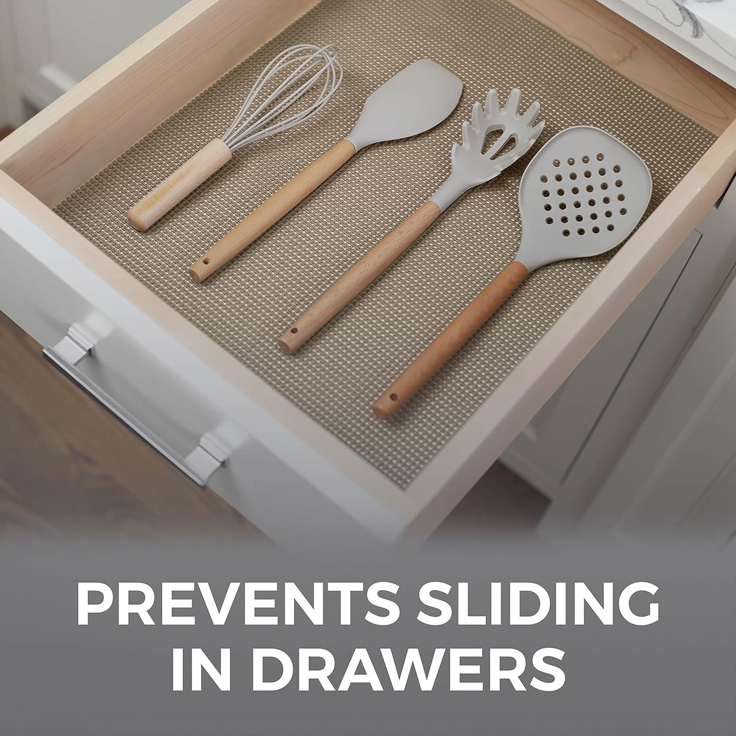 HOME GENIE Shelf Drawer and Cabinet Liner, Durable with Strong Grip, 17.5 in x 10 FT, Non Adhesive Liners Protect Kitchen Cabinets and Cupboard, Bathroom Drawers and Shelves, Desks, Light Taupe