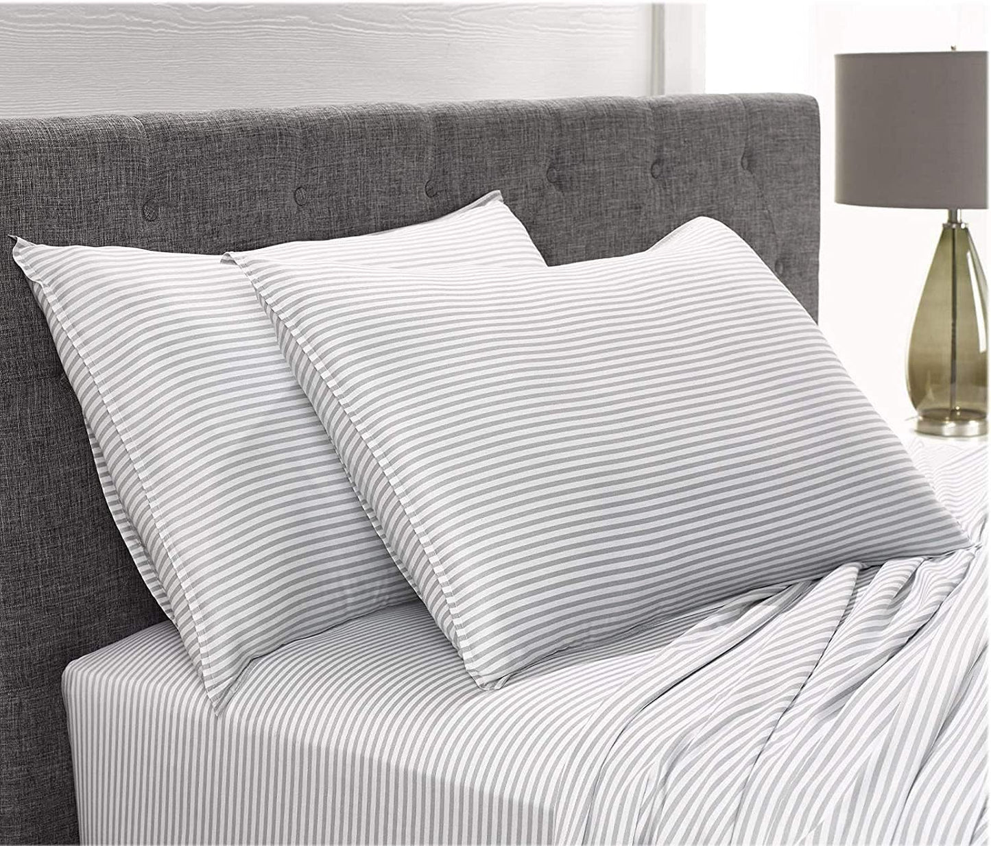 Queen Pillowcases by Pure Bamboo, Genuine 100% Organic Viscose Derived from Bamboo, Luxuriously Soft & Cooling, Double Stitching, Envelope Closure (2 Queen Pillowcases, Stripes)