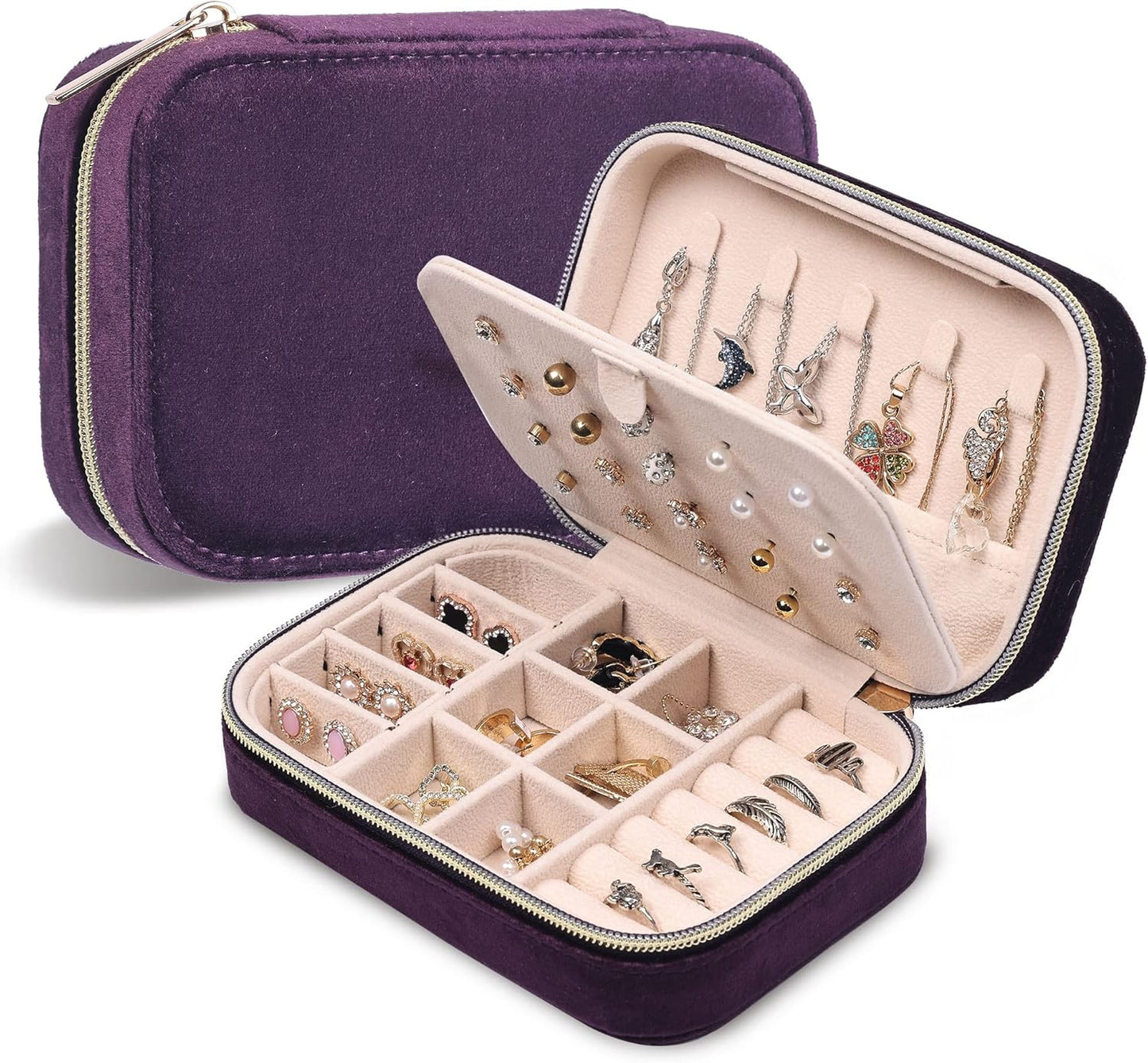 Dajasan Mini Travel Jewelry Case, Small Portable Travel Jewelry Organizer Box, Velvet Jewelry Gift Box for Women Girls (Modena)