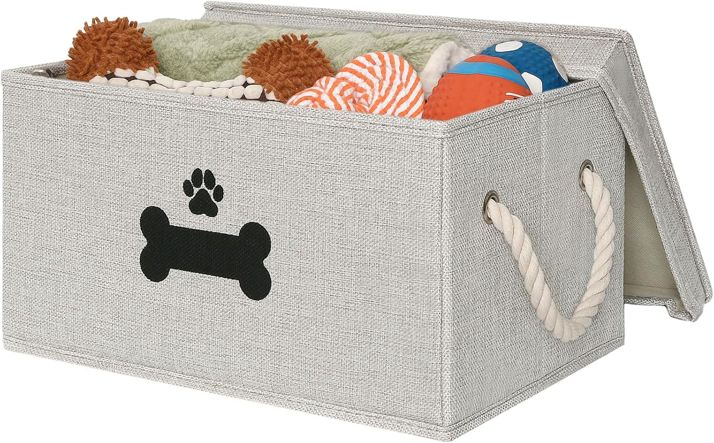 Dog Toy Basket with Lid, Dog Basket for Toys, Dogs Toy Box with Cotton Rope Handles, Collapsible Storage Bins for Pet Toys, Dogs Storage Organizer, Gray