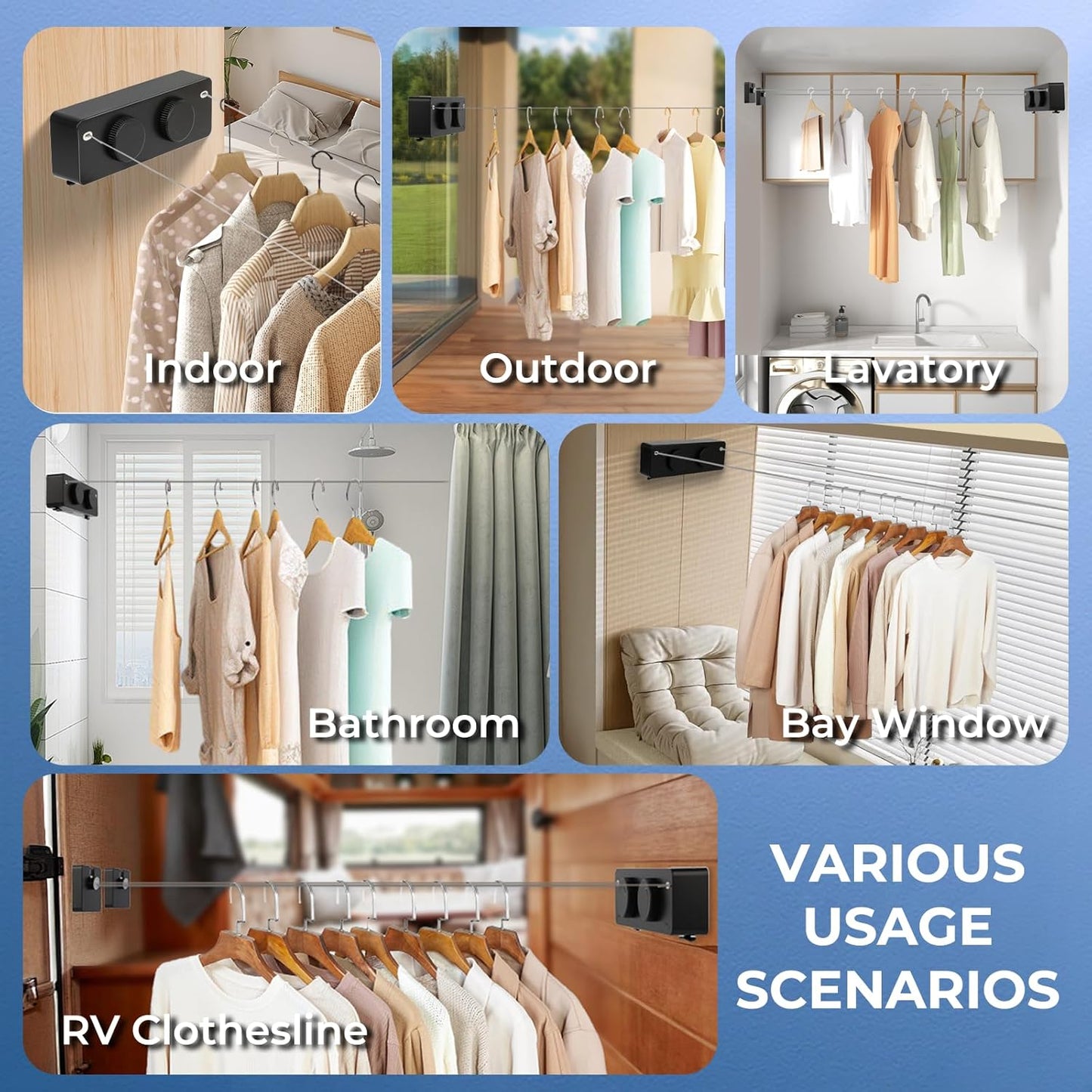 Retractable Clothesline Indoor Outside Heavy-Duty, Upgrade 304 Double Stainless Steel Shower Room Clothes line, Fit Rv Balcony Courtyards Indoor Drying Rack Clothesline, 13.8ft