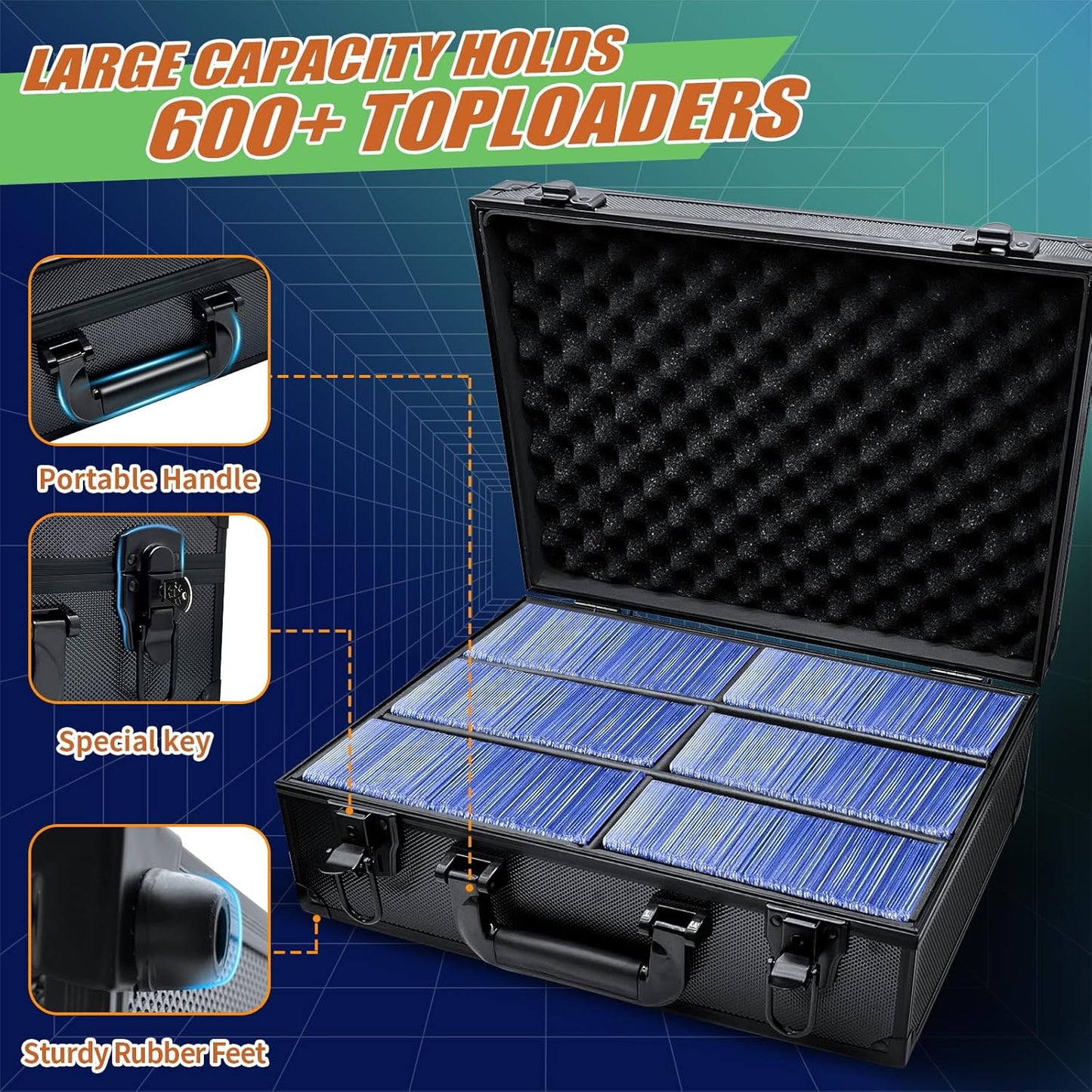 JIFTOK Top Loaders Case for Cards, Portable Toploader Storage Box for 3" x 4" 35pt Rigid Card Holders Fits 600+ Cards, Hard Case Trading Card Storage Box for Sports Card