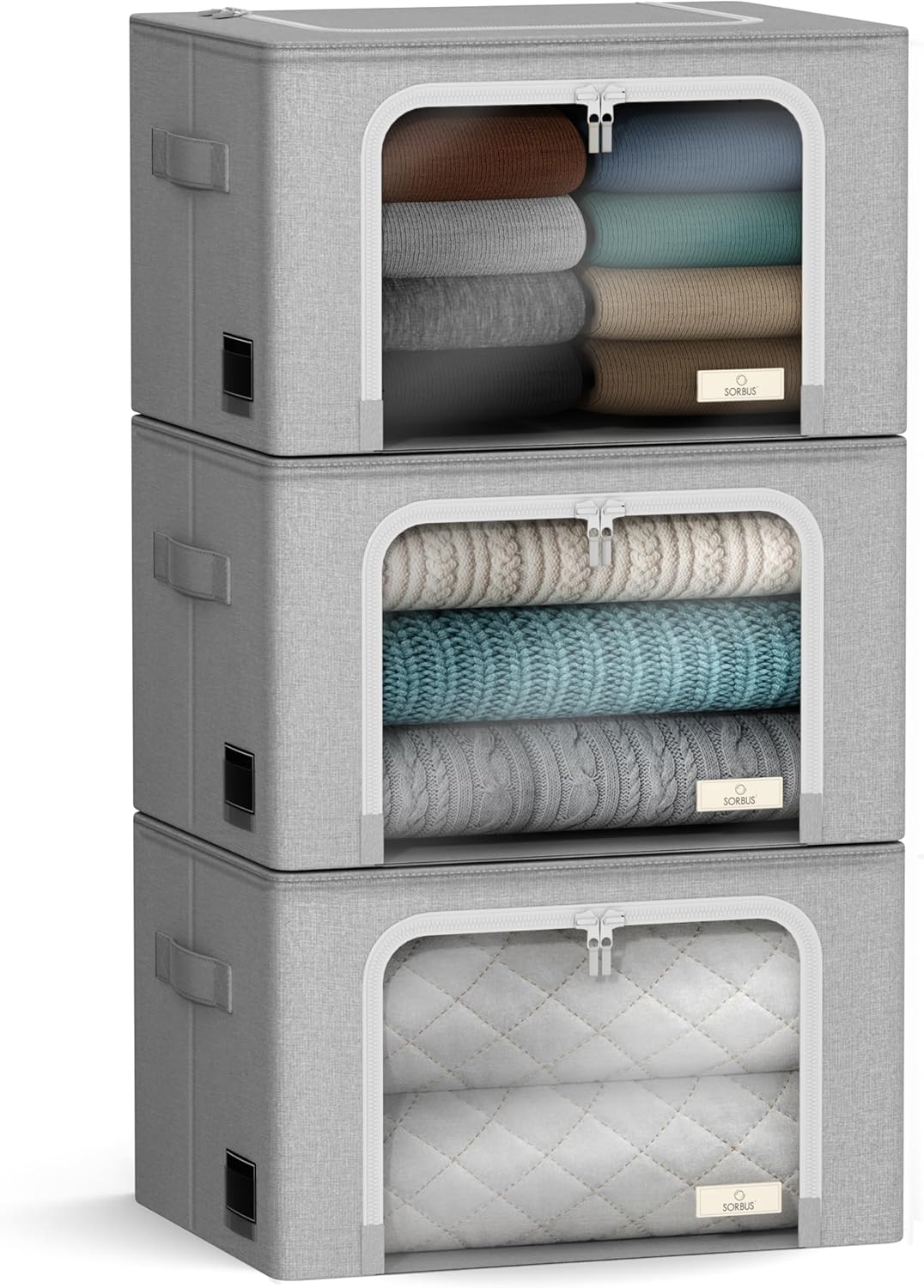 Sorbus Storage Bins with Metal Frame - Stackable & Foldable Clothes Organizer Bags - Oxford Fabric Storage Containers with Large Clear Window & Carry Handles Organization for Bedding Linen & Clothing