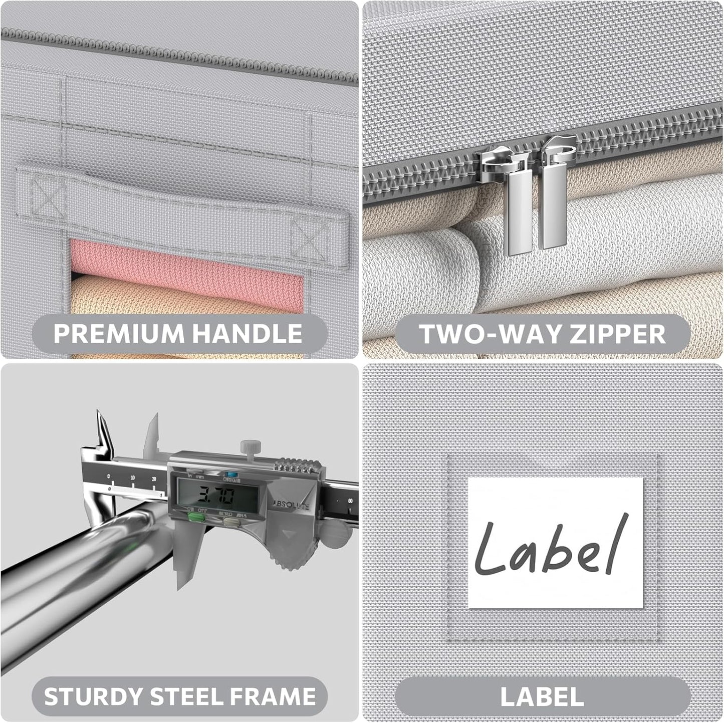 CYhom 3Pack Frame Storage Box - Clothes Storage Bin Bags Oxford Fabric Foldable Stackable Container Organizer Set with Clear Window & Carry Handles (Grey, Extra Large-100L)