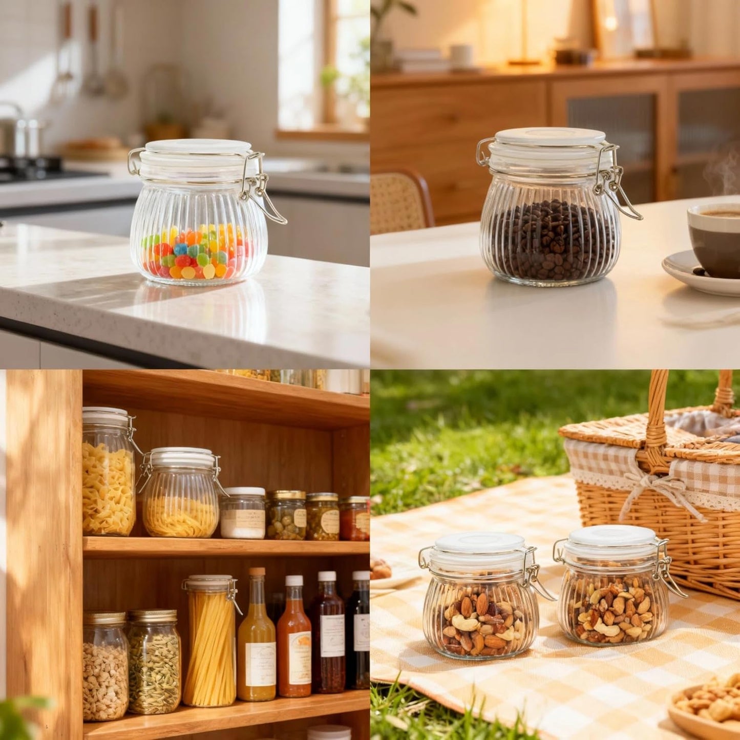 17oz Airtight Glass Jars with Lids, Small Food Storage Container Set of 6, Wire Clip Canisters Mason Jars for Canning Pickling Spice Herb