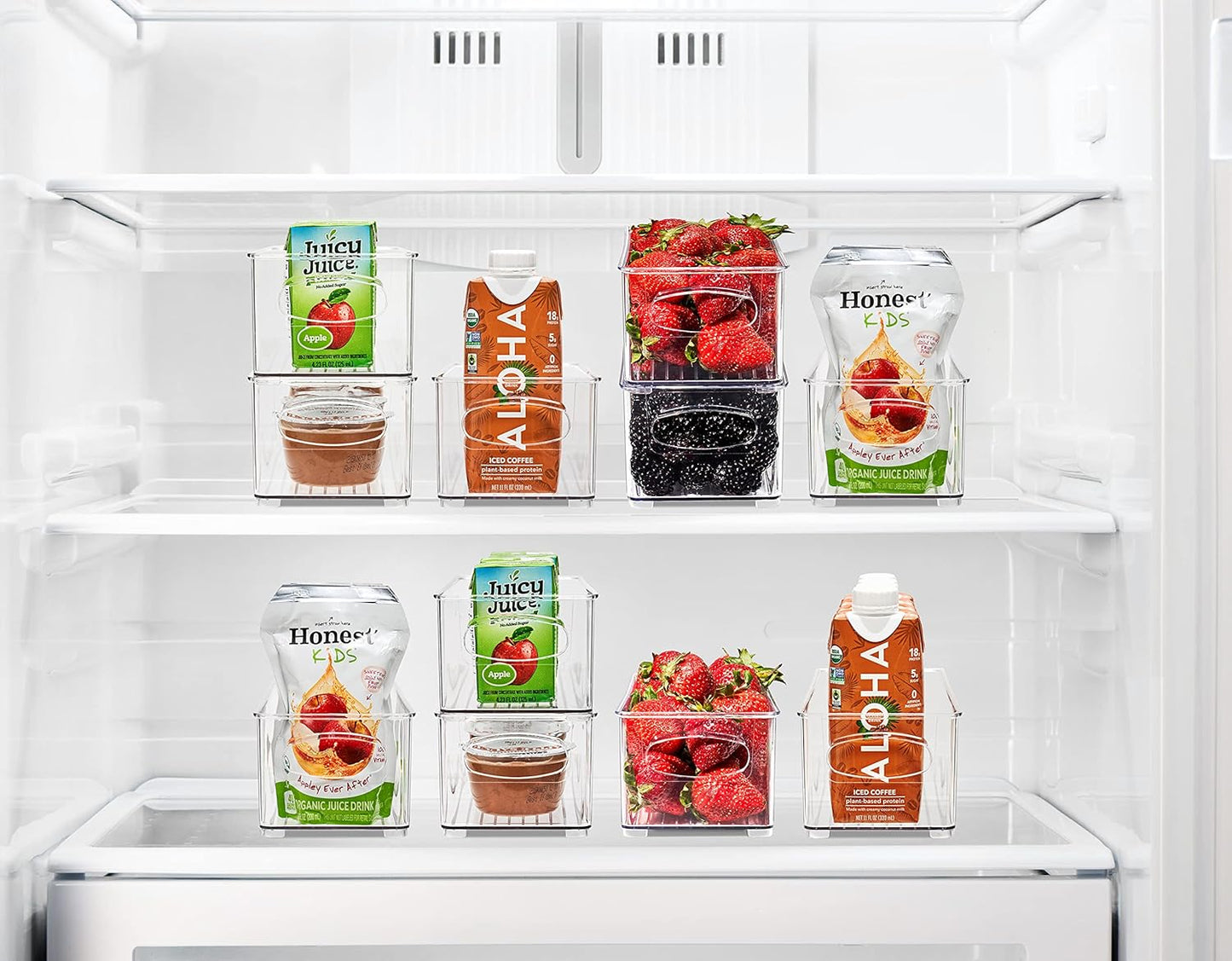 Sorbus Stackable Refrigerator Organizer Bins - Clear Storage Bins for Kitchen Pantry, Freezer & Fridge Organization - Food Organizing Plastic Containers with Handles for Countertops & Drawers (4 Pack)