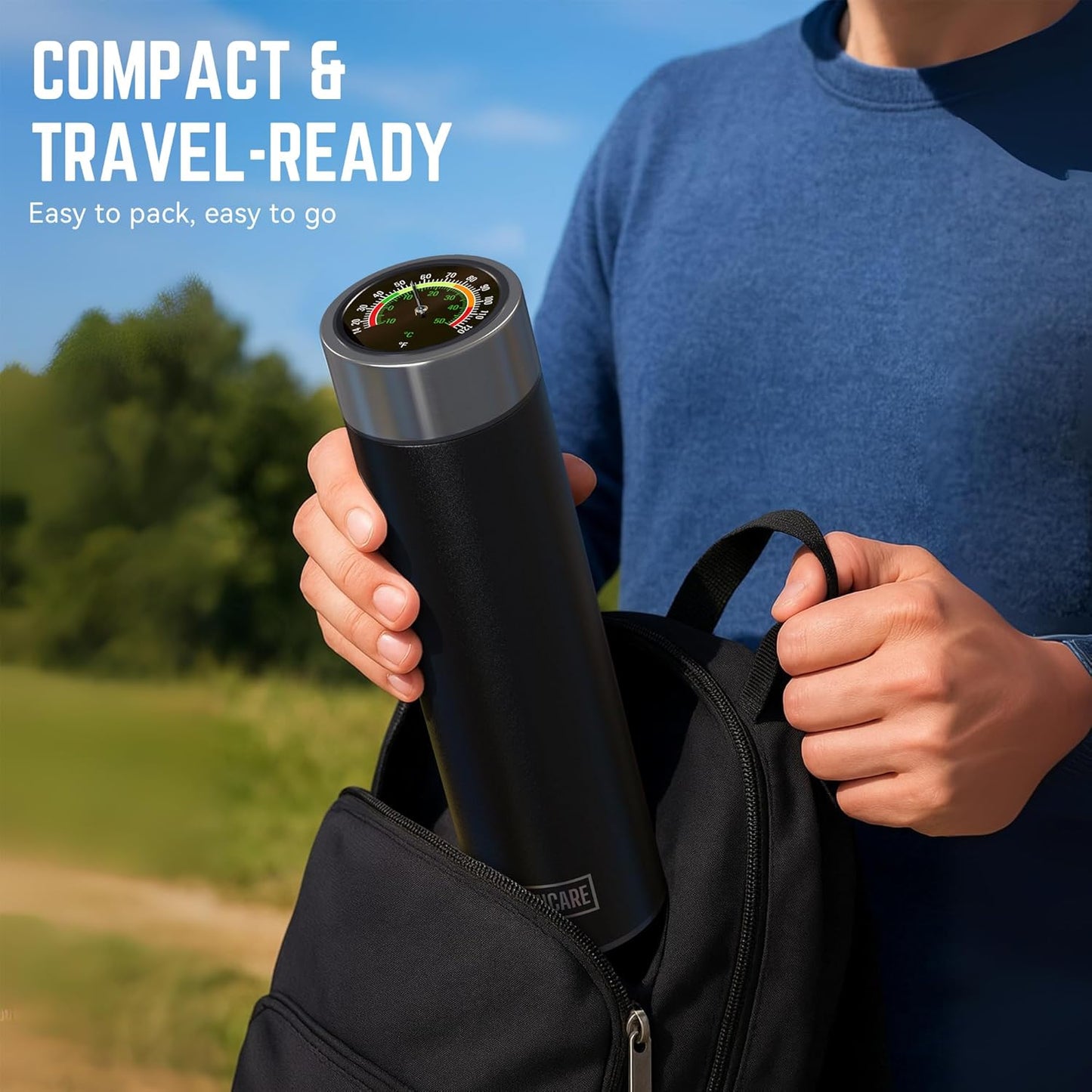 DISONCARE Odyssey 60H Insulin Cooler | Holds 3 Pens, Travel Case with Temperature Dial Cover, TSA-Approved Battery-Free Design, QR Medical Tag (Jet Black)