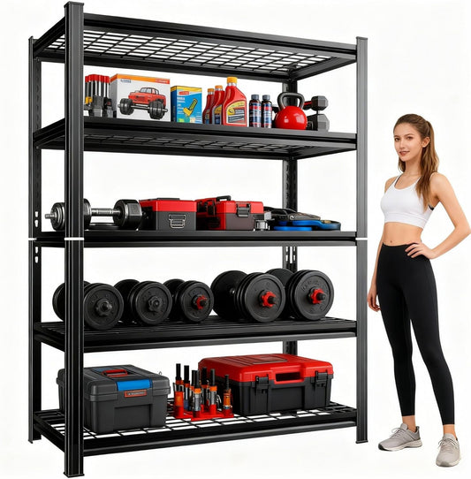 47''W Wire Garage Metal Shelving, 3000 Lbs Heavy-Duty Garage Storage Shelves, 5-Tier Adjustable Reinforced Shelves for Laundry Rooms, Basements, Kitchens&Outdoor (47''W*24''D*71''H)