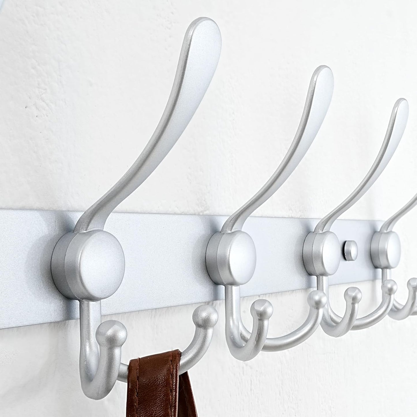 Dseap Coat Rack Wall Mount - 38” Long 10-Tri-Hooks Heavy Duty Coat Hanger Rail Wall Hooks for Hanging Coats Hats Clothing Clothes Purse Mudroom Entryway, Silver