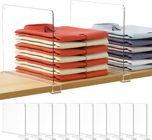 HBlife 12 Inches Tall [Extra Tall Version] Shelf Dividers, Purse Organizer for Closet, Clear Acrylic Bookshelf for Organization Closet Organizers and Storage for Handbags, 10 PCS