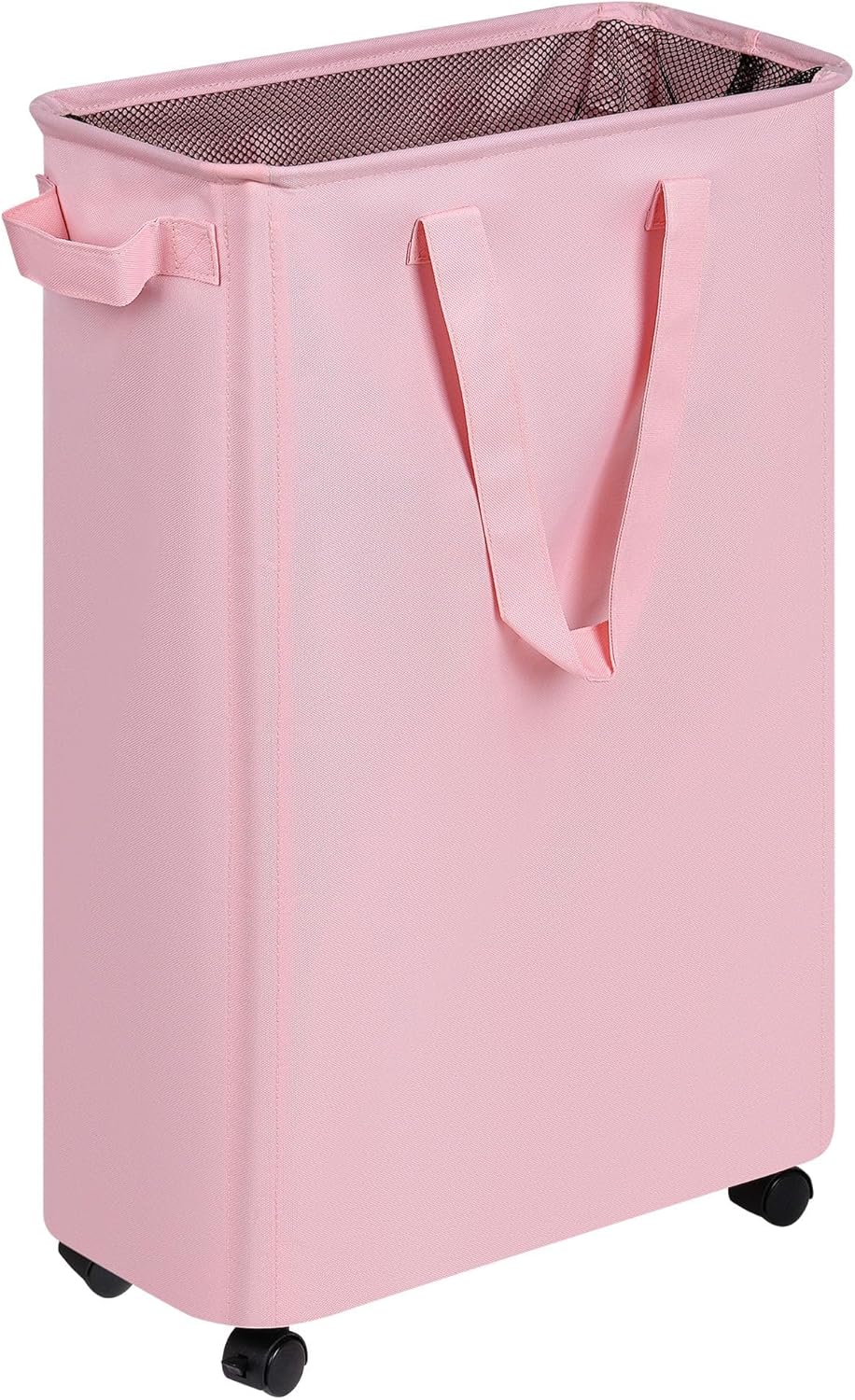 efluky Slim Laundry Hamper with Wheels, Rolling Laundry Basket for Clothes, Small Laundry Basket for Bedroom, Dorm and Laundry Room, 60L (12.7 Gallons) Pink