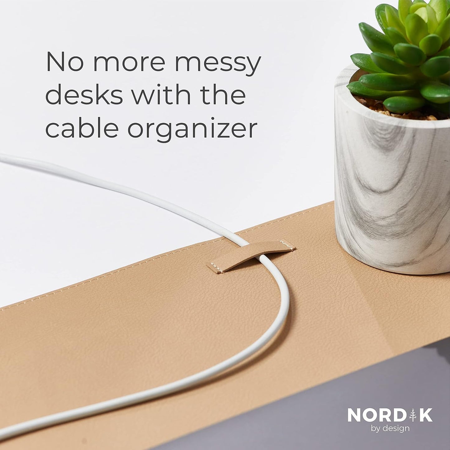 Nordik Leather Desk Mat Cable Organiser (Champagne Beige 89 X 43 cm) Premium Extended Mouse Mat for Home Office Accessories - Non-Slip Vegan Leather Desk Pad Protector & Desk Blotter Pad