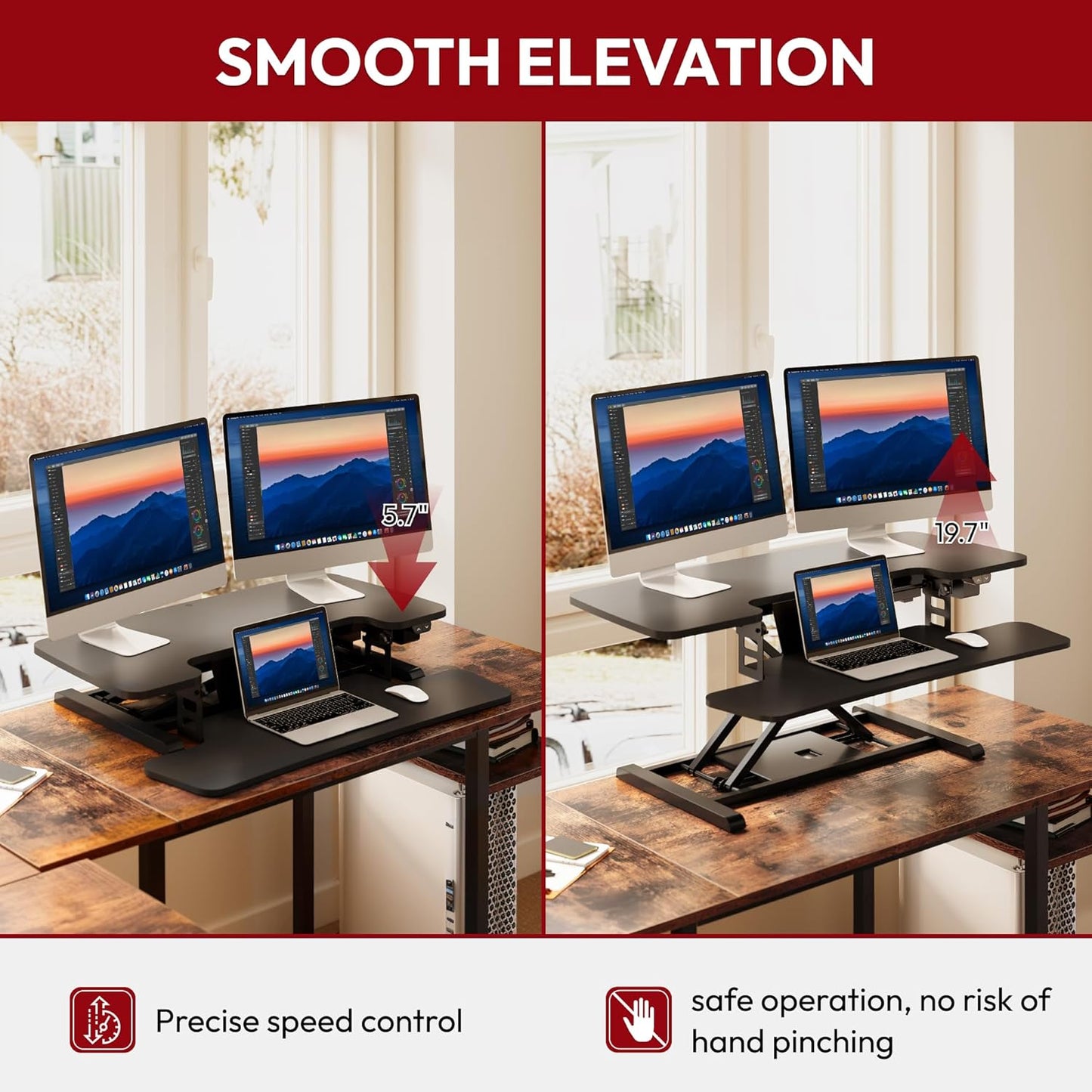SANODESK 35" Electric Standing Desk Converter,Height Adjustable Riser for Office Home, Monitor and Laptop Workstation with Large Keyboard Tray, Black Color