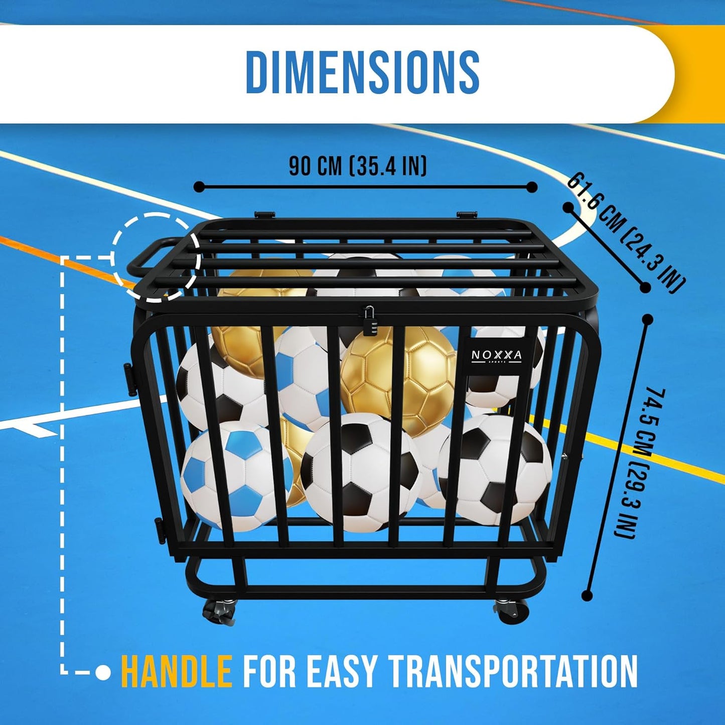 Ball Cart - Basketball Cart with Wheels, Ball Cage Garage Sports Equipment Organizer, Metal Rolling Multi Sports Ball Storage for Gym, Lockable Lid, Indoor and Outdoor.