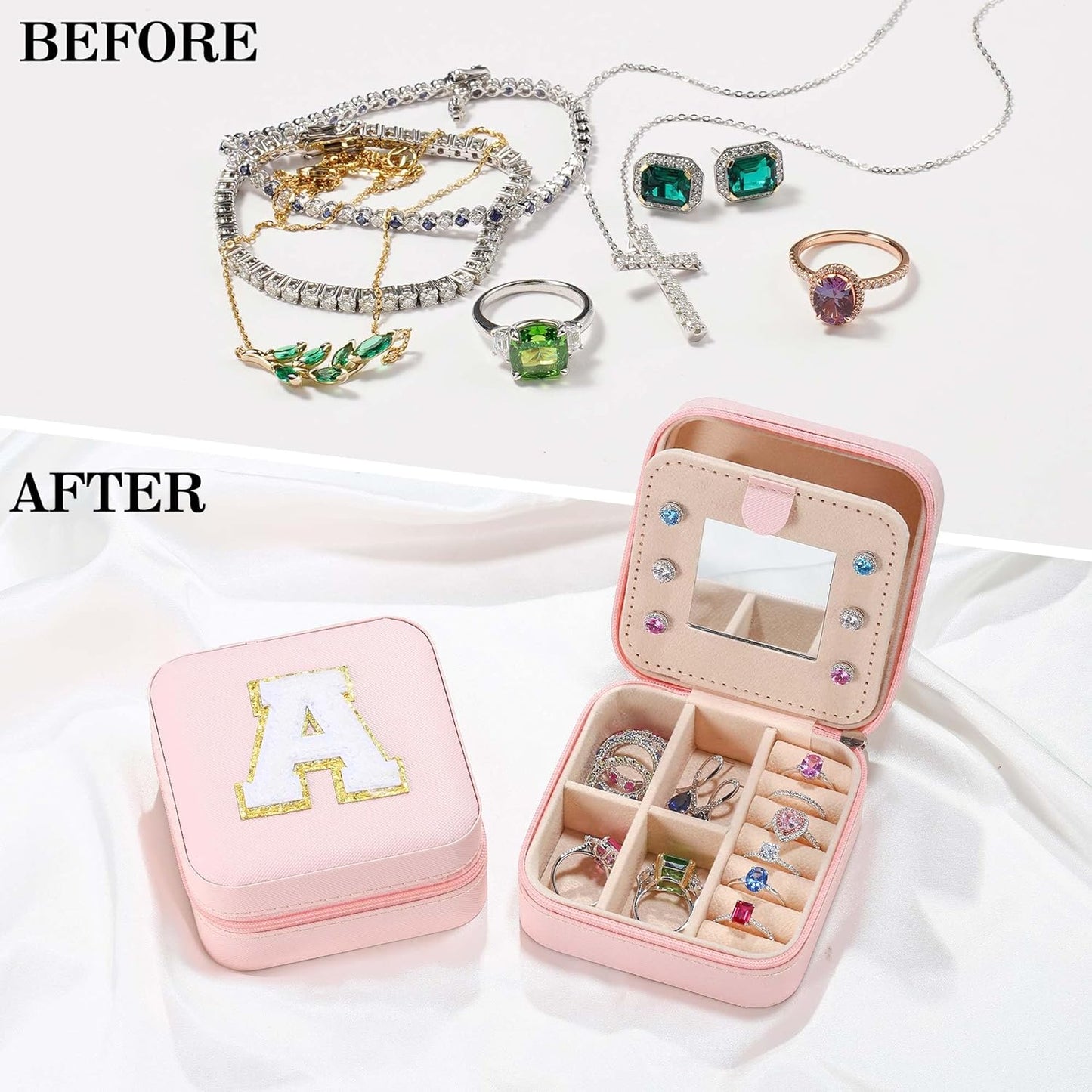 Parima Christmas Stocking Stuffers Gifts for Women Teenage Girls Grandkids, Birthday Gift for Woman, Small Gifts, Cute Travel Jewelry Cases Small Jewelry Box | Letter K, Pink