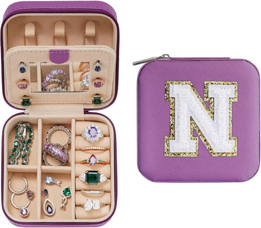 Parima House Warming Gifts New Home - Personalized Jewelry Holder Organizer for Travel | Preppy Purple Stuff & Room Decor for Teen Girls | Travel Jewelry Case - Letter N