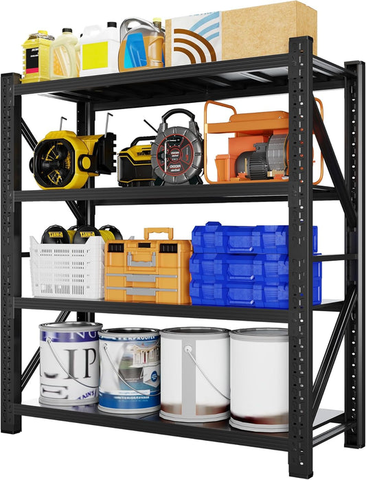 5000LBS Heavy Duty Garage Shelving 59" W Garage Storage Shelves 4-Tier Metal Adjustable Shelf Unit Storage Rack for Basement Supermarket Warehouse 59" W x 24" D x 78" H Black