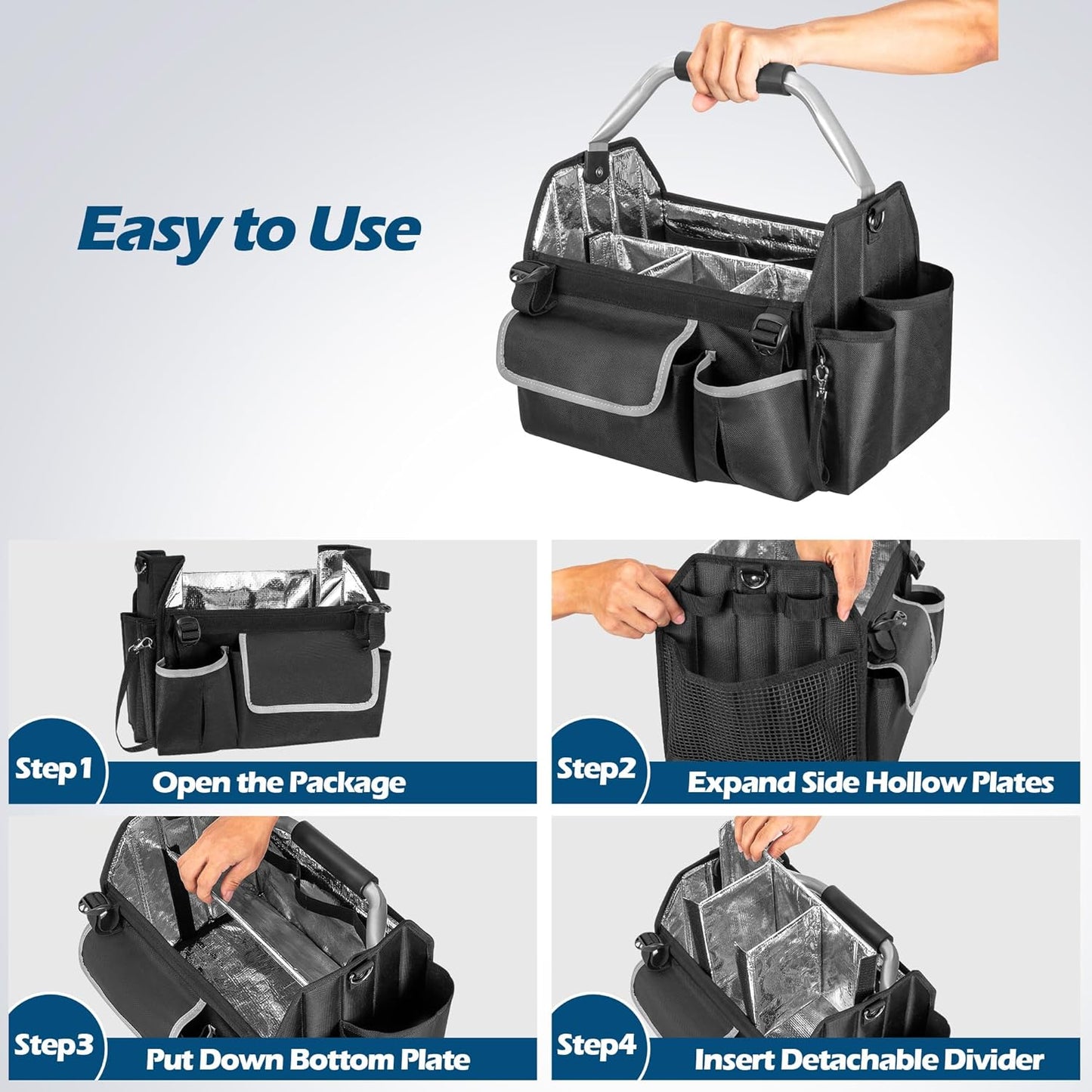 Wearable Detailing Caddy, Quick Load Collapsible Car Care Bag with Handle & Shoulder Strap, Detail Carry Organizer with Multi Pockets for Auto Cleaning Supplies & Vehicle Wash Tools, Bag Only